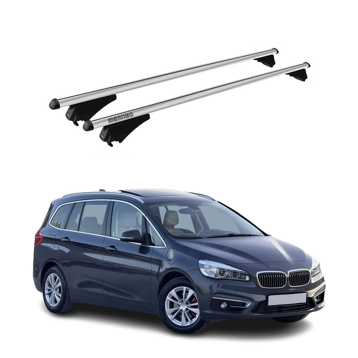 Menabo Barras de Techo Coche Baca para BMW Serie 2 F46 Gran Tourer 2015-18 Gris