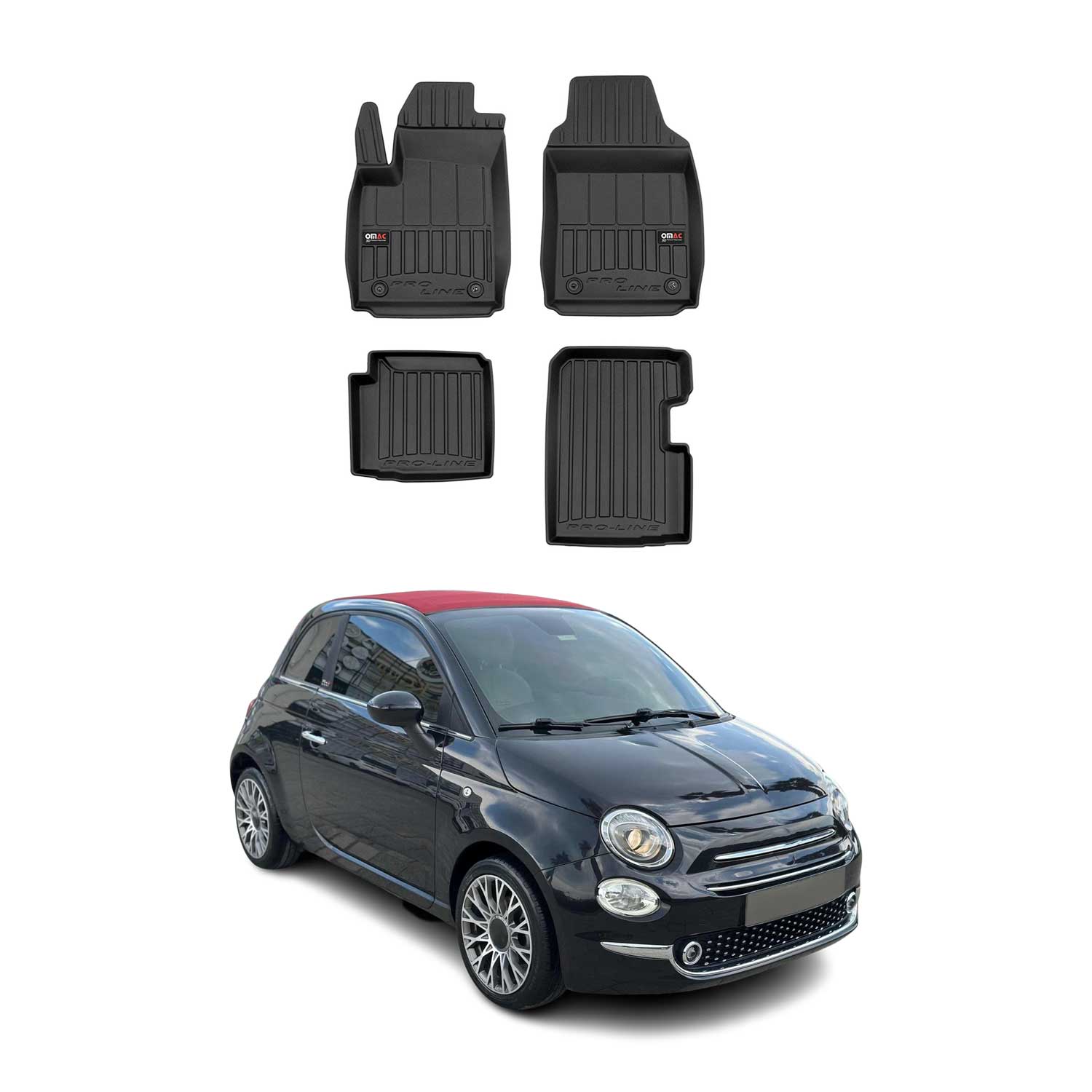 OMAC Premium Alfombrillas De Coche para Fiat 500 Hybrid 2020-2026 TPE Goma 4x