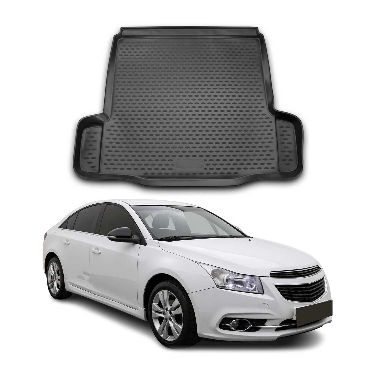 OMAC Bandeja Maletero Alfombrilla para Chevrolet Cruze Sedán 2009-2014 Negro TPE