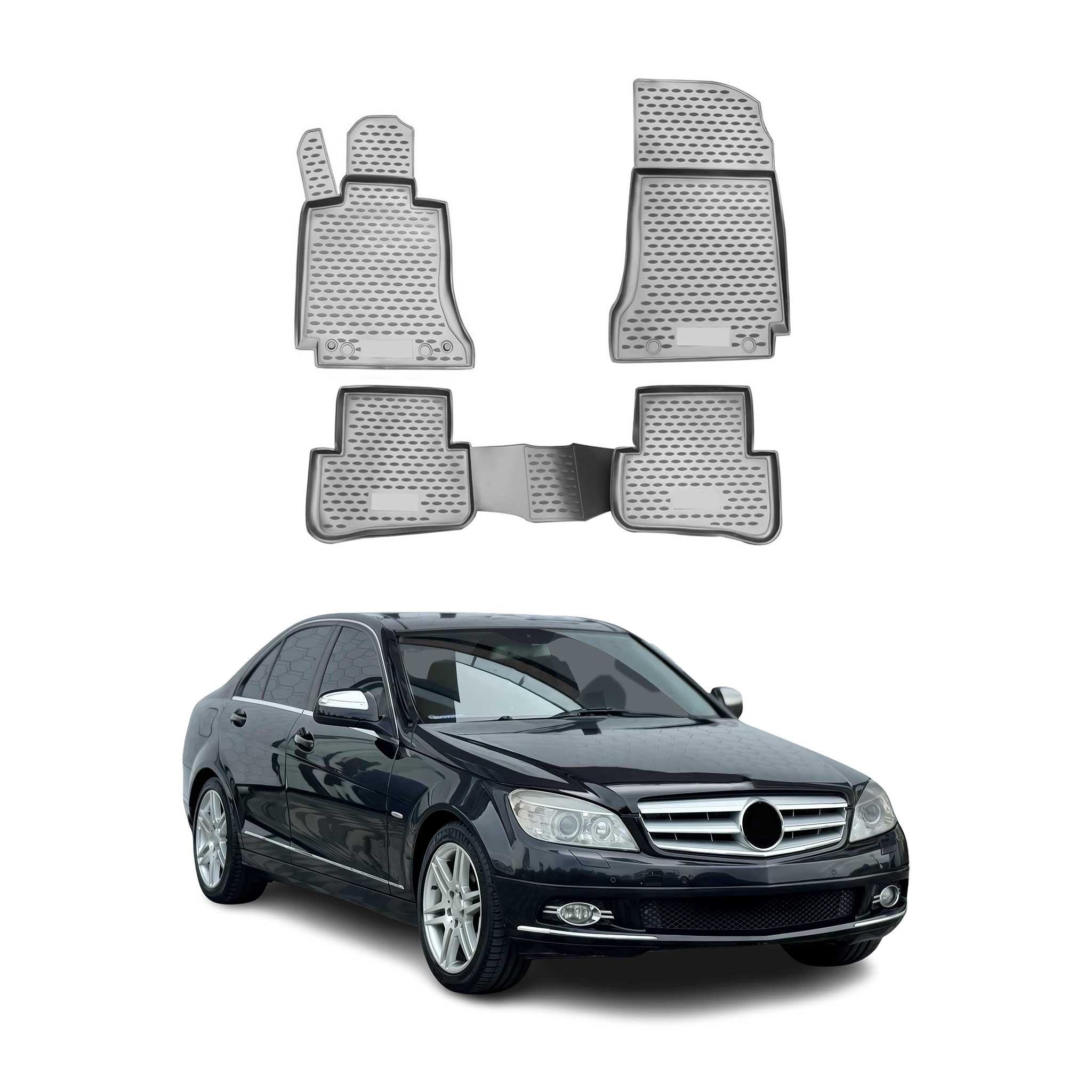 OMAC Alfombrillas De Coche para Mercedes C Class W204 2008-2014 Gris Goma TPE 4x
