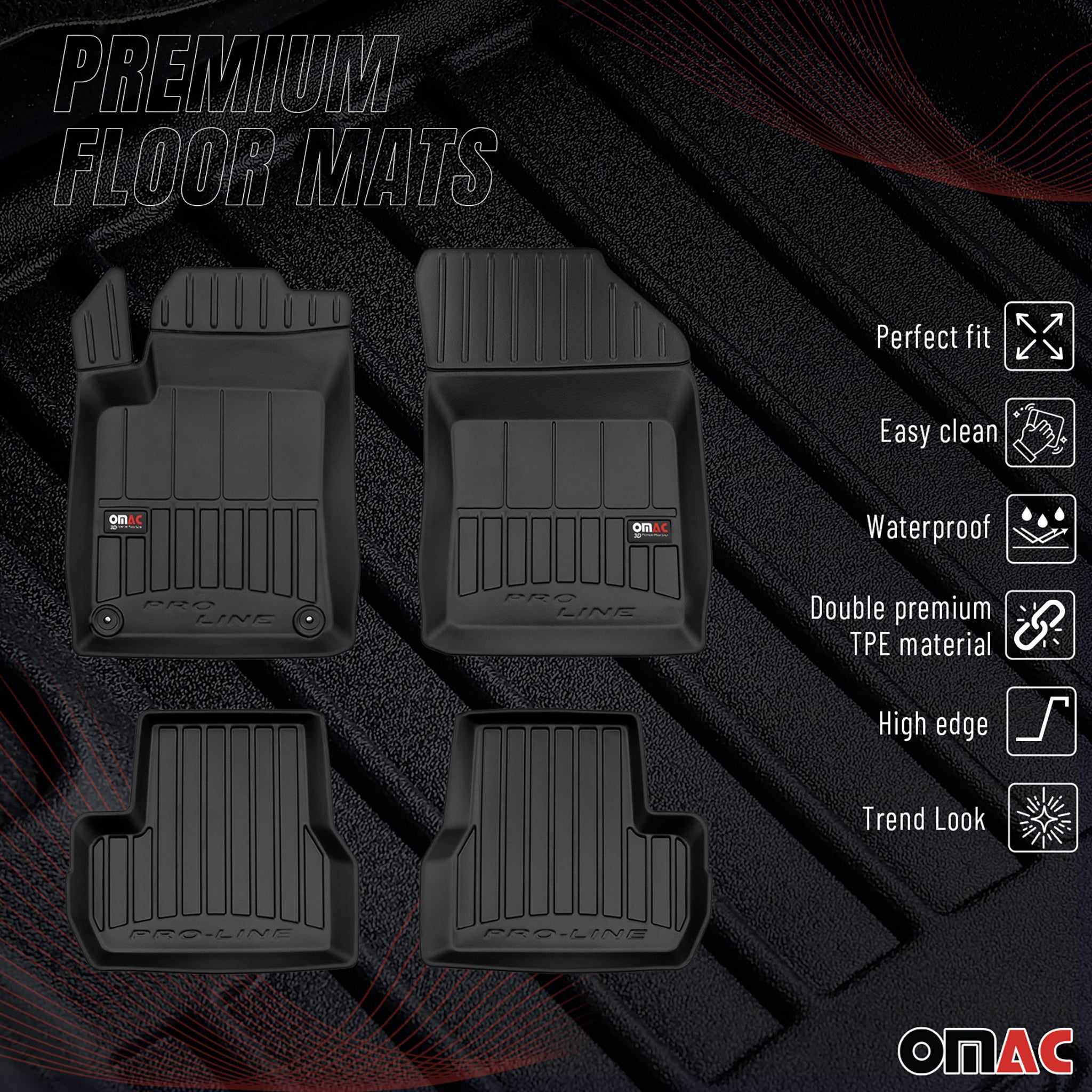 OMAC Premium Alfombrillas De Coche para Citroen C3 2009-2017 Negro TPE Goma 4Pza