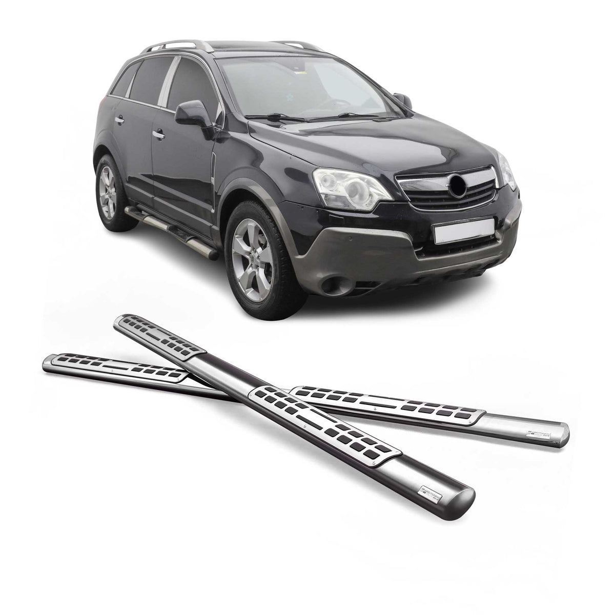 Par de Estribos Barras Laterales para Opel Antara 2007-2011 Plata Acero 2x