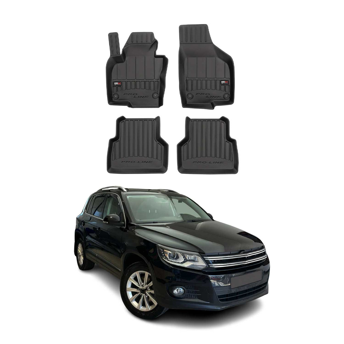 OMAC Premium Alfombrillas De Coche para VW Tiguan 2007-2017 Negro TPE Goma 4Pza