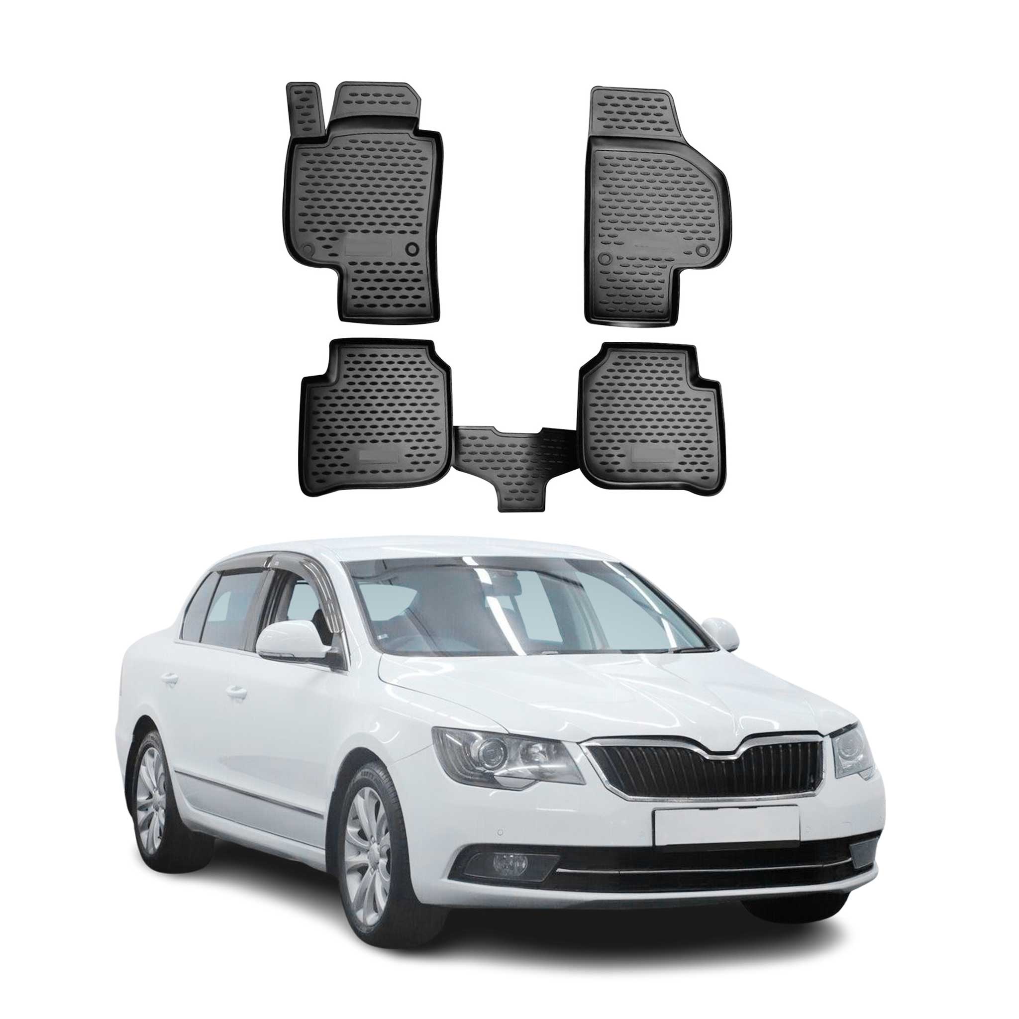 OMAC Alfombrillas De Coche para Skoda Superb 2009-2015 Negro Goma TPE 4Pza