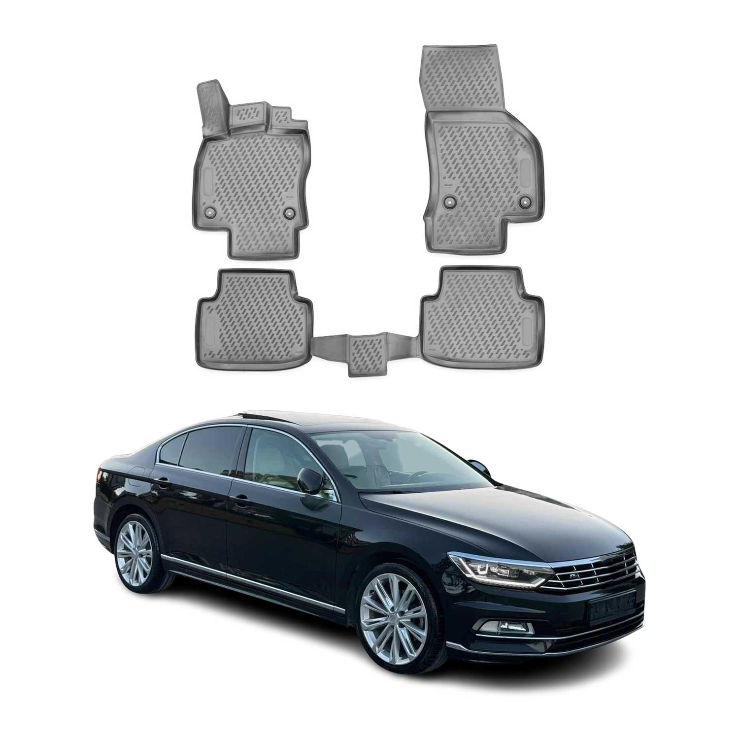 OMAC Alfombrillas De Coche para VW Passat B8 2014-2021 Gris Goma TPE 4Pza