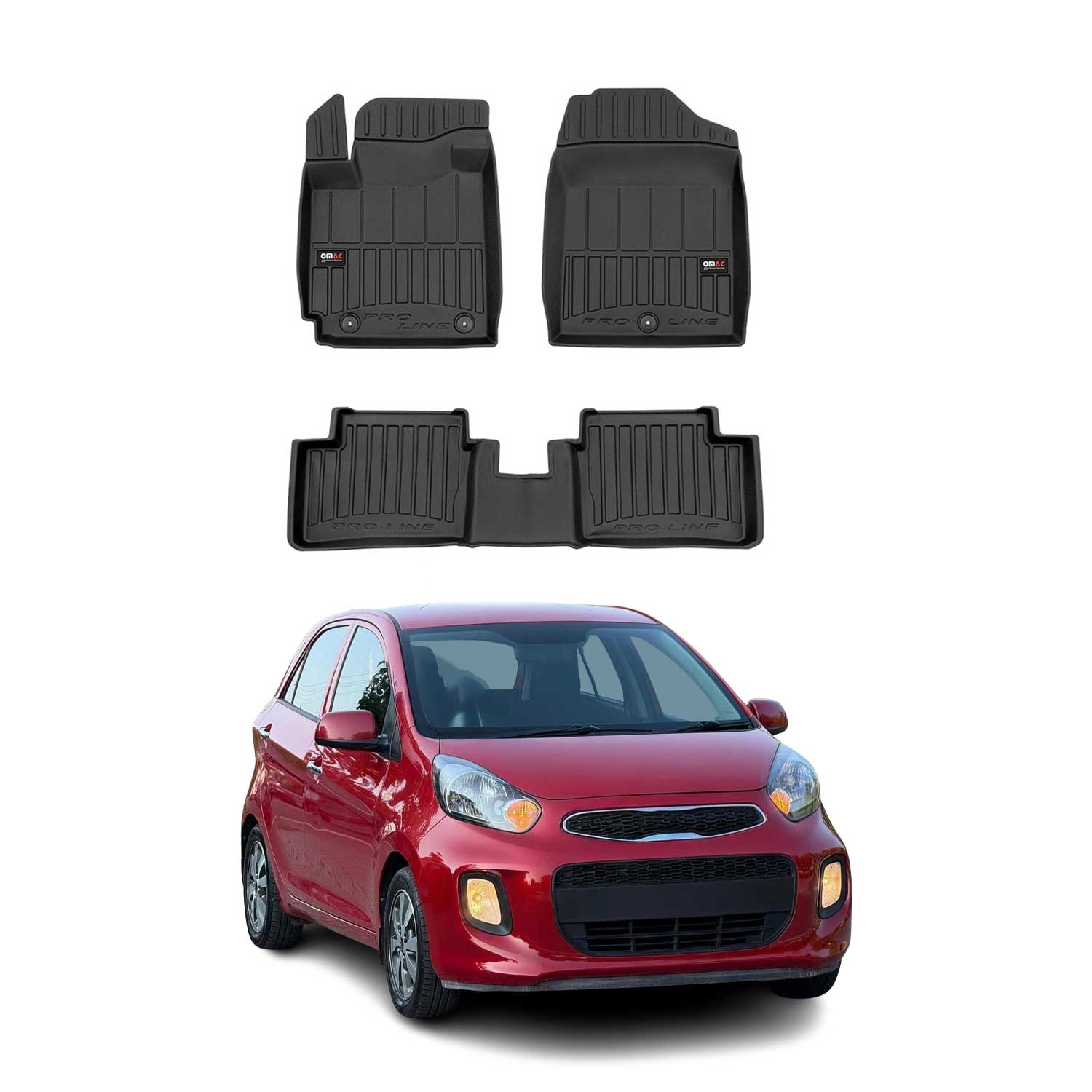 OMAC Premium Alfombrillas De Coche para Kia Picanto 2011-2017 Negro TPE Goma 3x