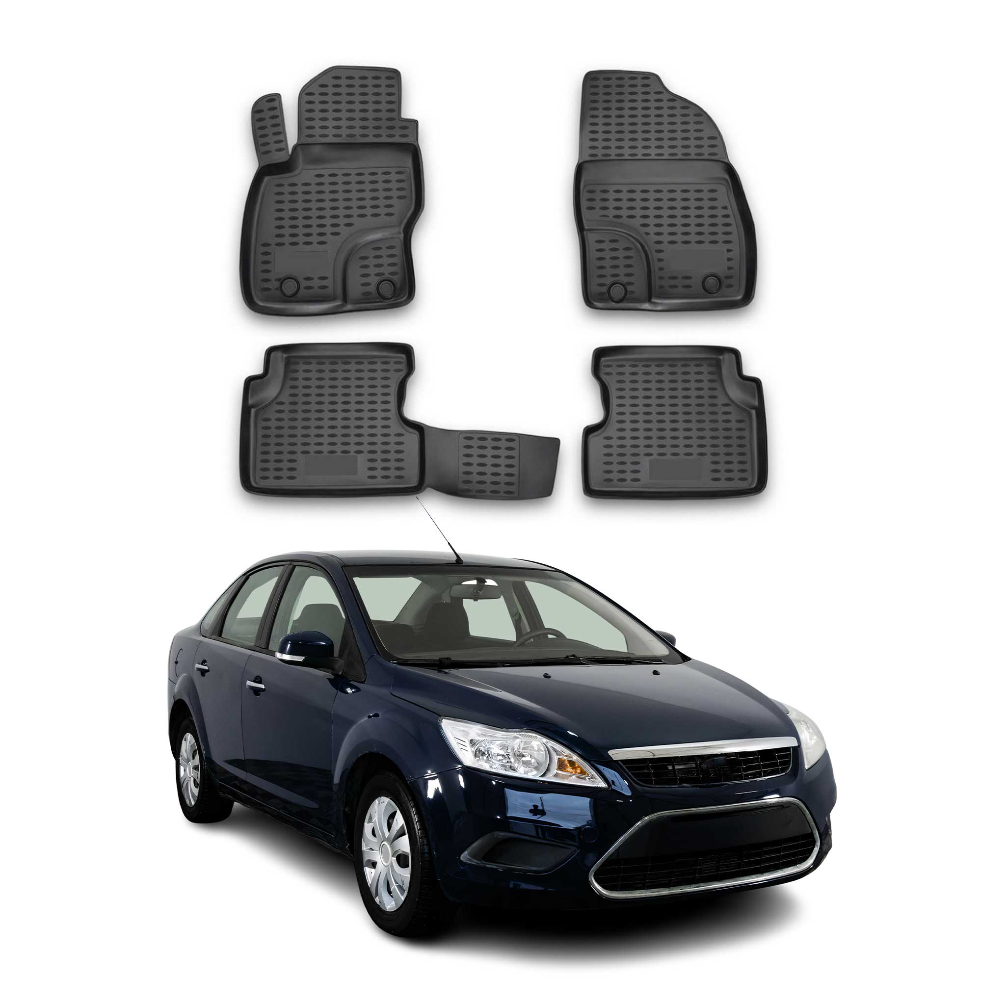 OMAC Alfombrillas De Coche para Ford Focus 2004-2010 Negro Goma TPE 4Pza