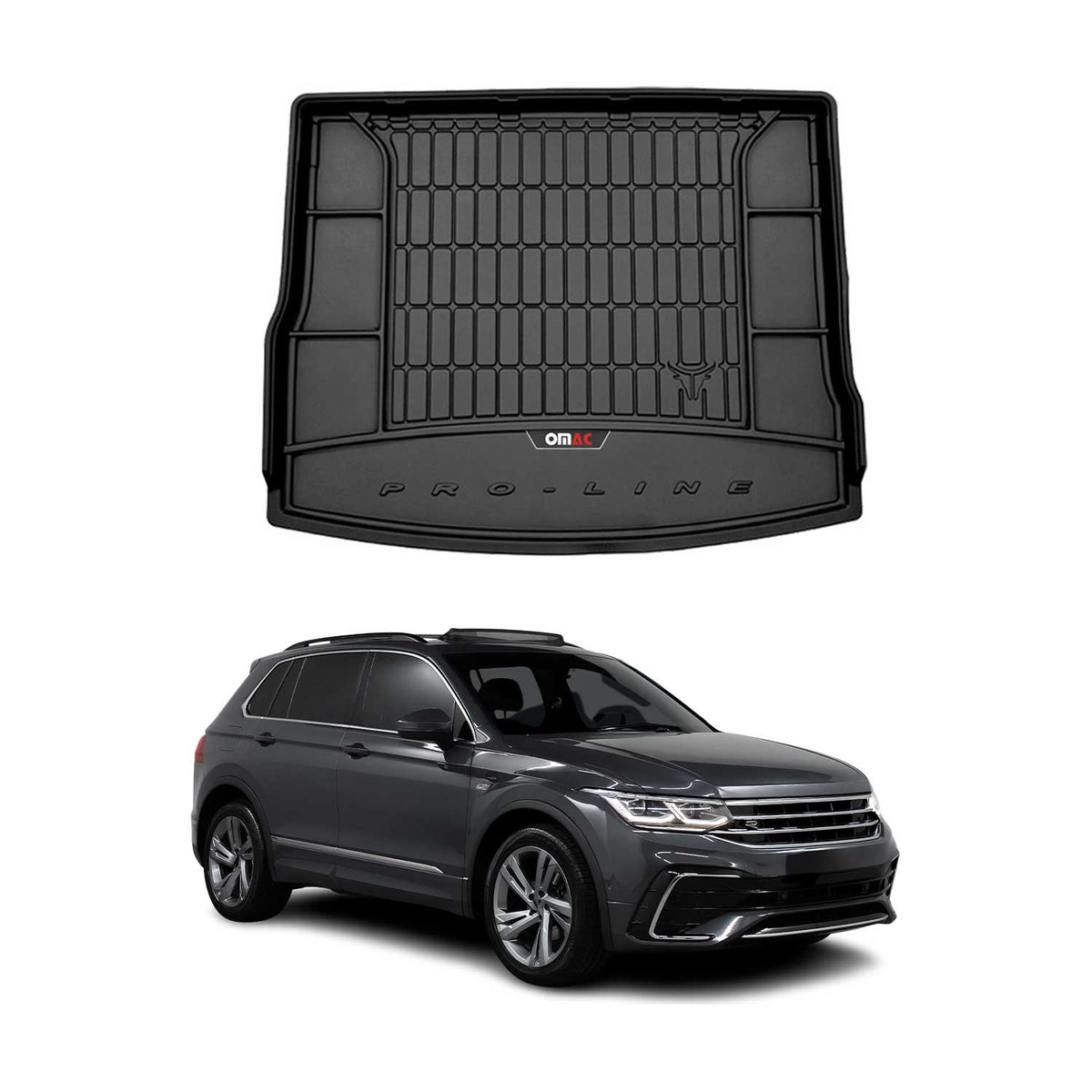 OMAC Premium Bandeja Maletero Alfombrilla para VW Tiguan 2016-2025 Negro TPE