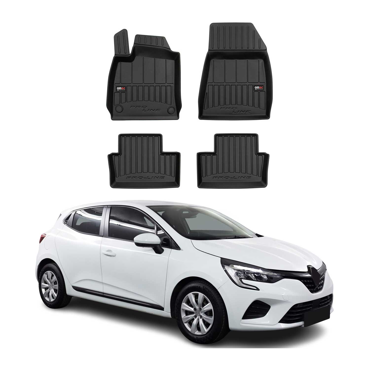 OMAC Premium Alfombrillas De Coche para Renault Clio 2019-2025 Negro TPE Goma 4x