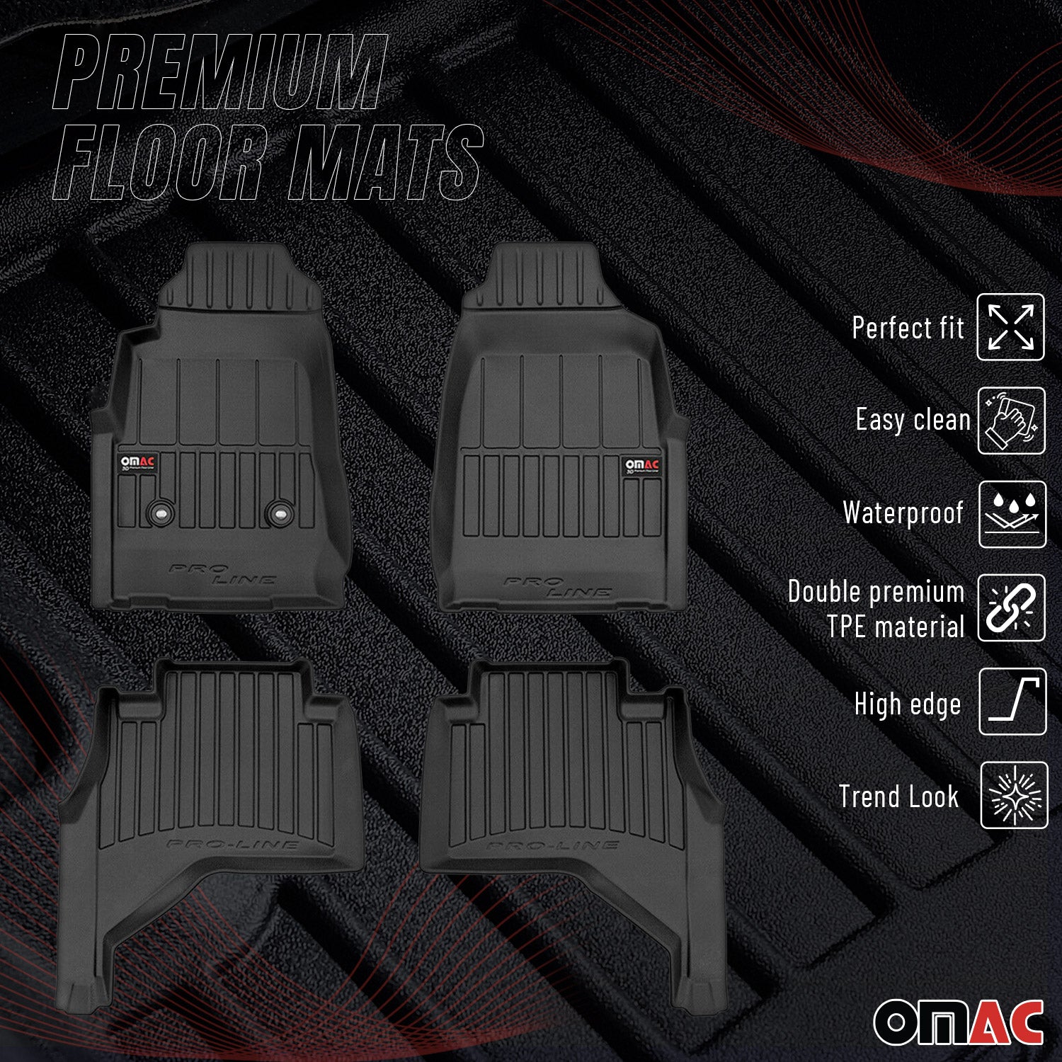 OMAC Premium Alfombrillas De Coche para Isuzu D-Max 2011-2019 Negro TPE Goma 4x