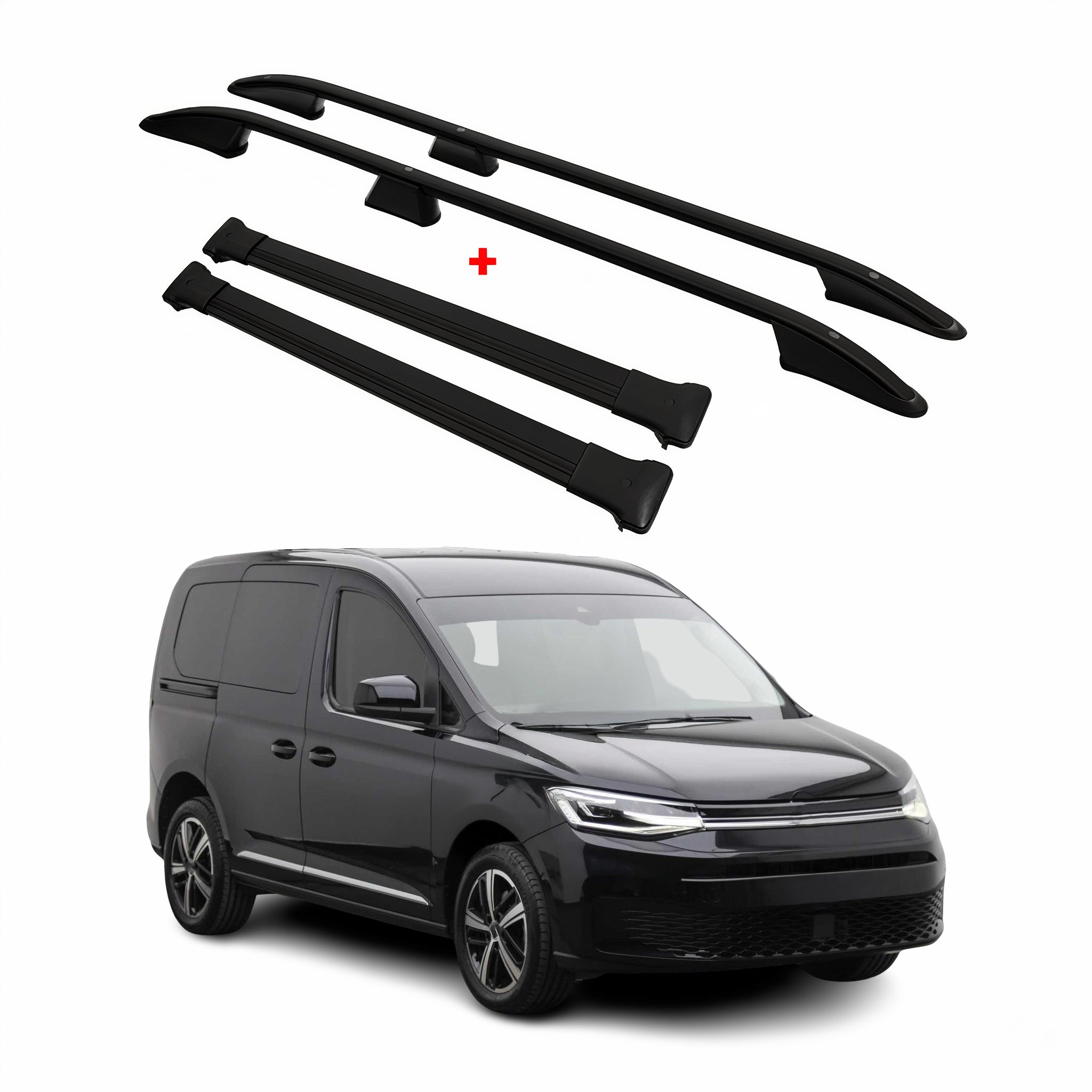 Rieles & Barras de Techo Coche para VW Caddy 2020-2025 Negro Aluminio 4Pza