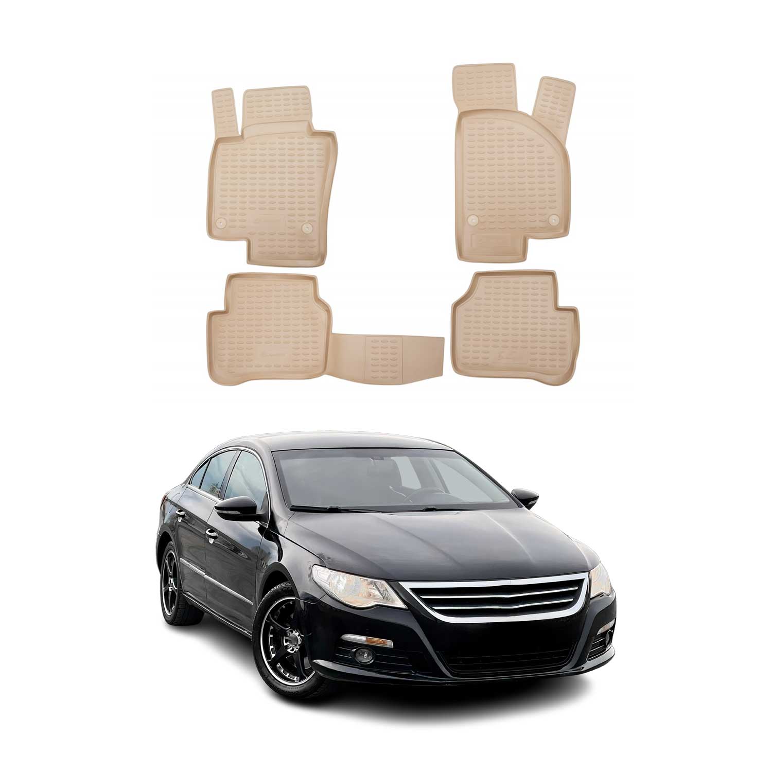 OMAC Alfombrillas De Coche para VW Passat CC 2008-2017 Beige Goma TPE 4Pza