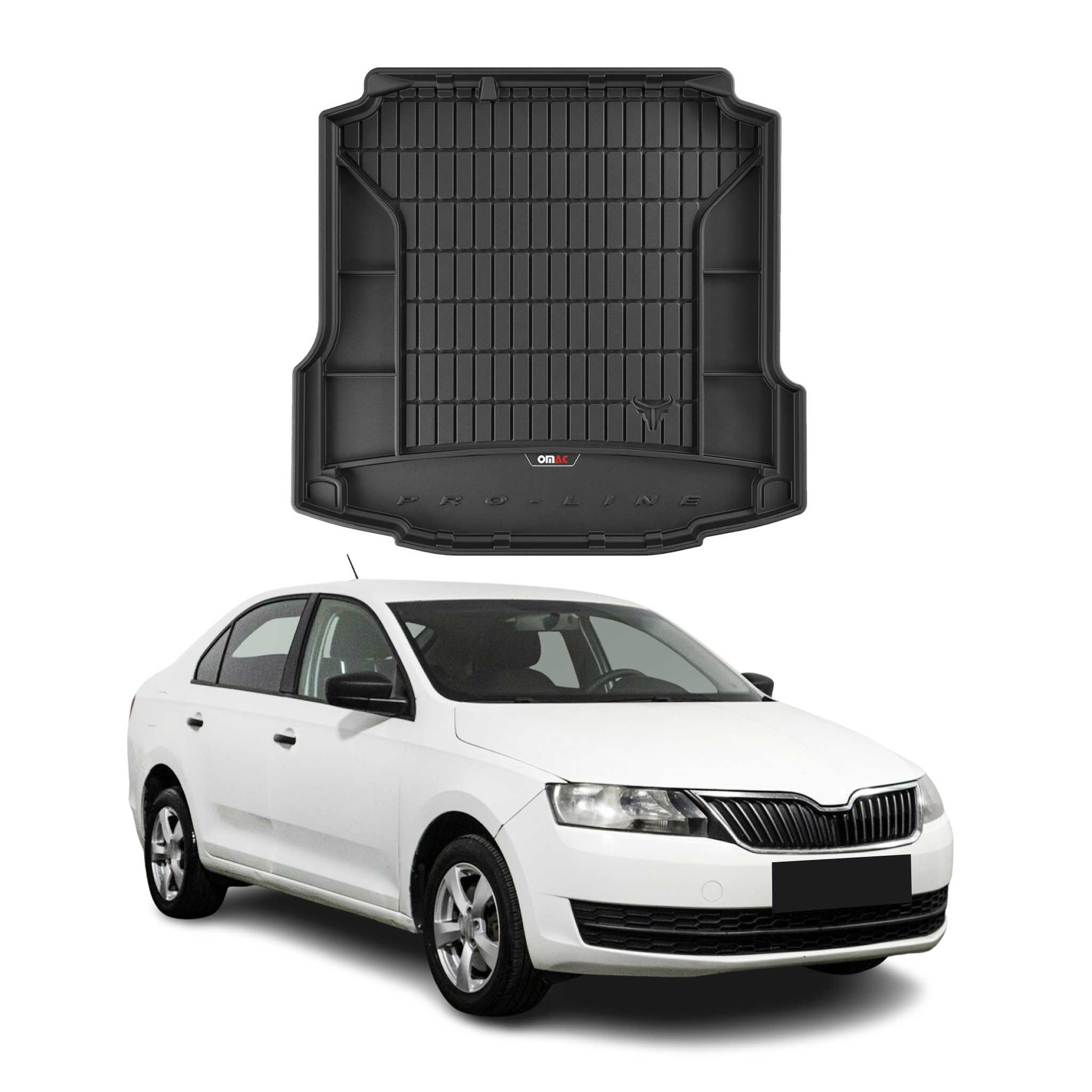 OMAC Premium Bandeja Maletero Alfombrilla para Skoda Rapid 2012-2019 Negro TPE