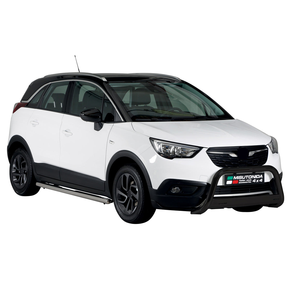 Bull Barra Frontal para Opel Crossland X 2017-2025 Negro Brillante Acero 1Pza