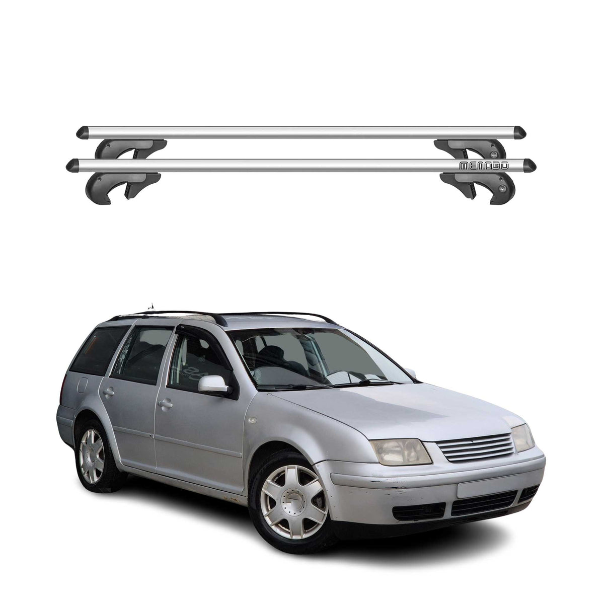 Menabo Barras de Techo Baca para VW Bora Familiar 1995-2005 Gris Aluminio 2Pza