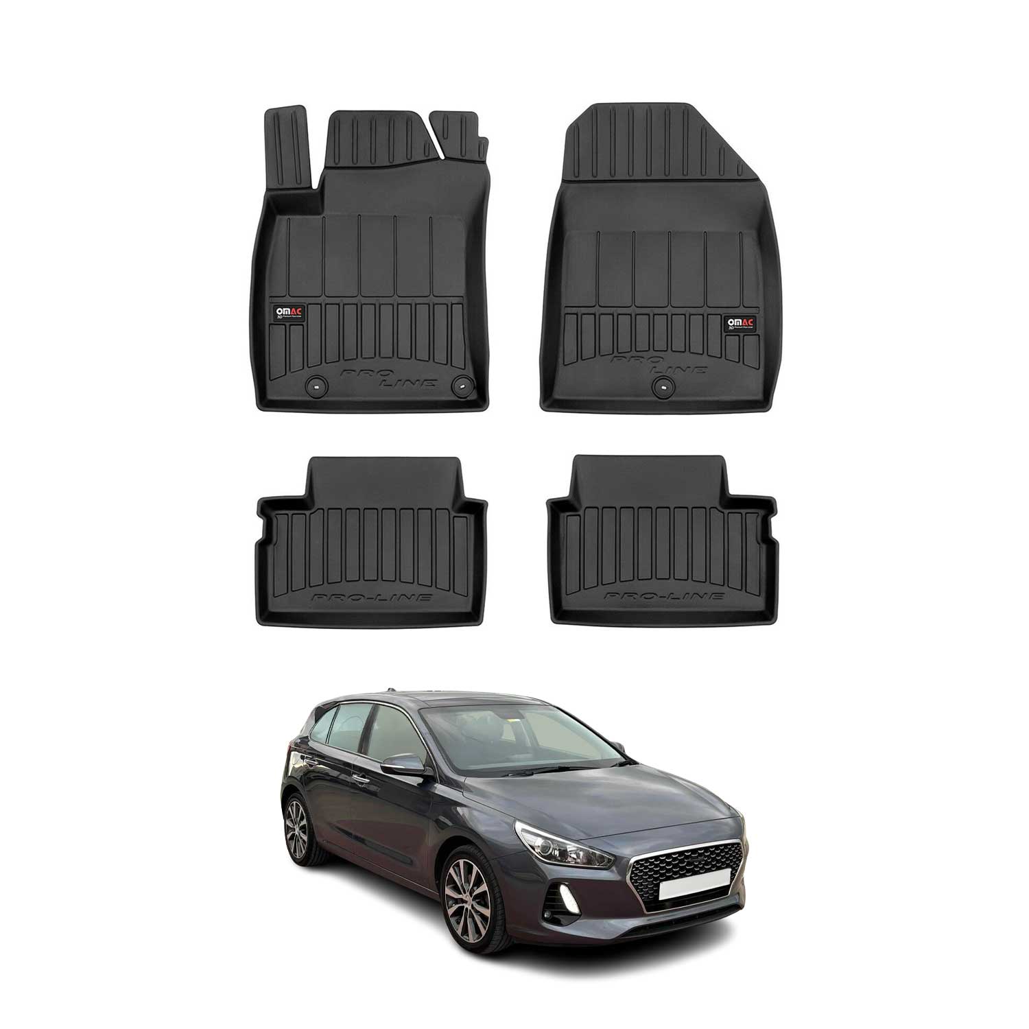 OMAC Premium Alfombrillas De Coche para Hyundai i30 2017-2020 Negro TPE Goma 4x