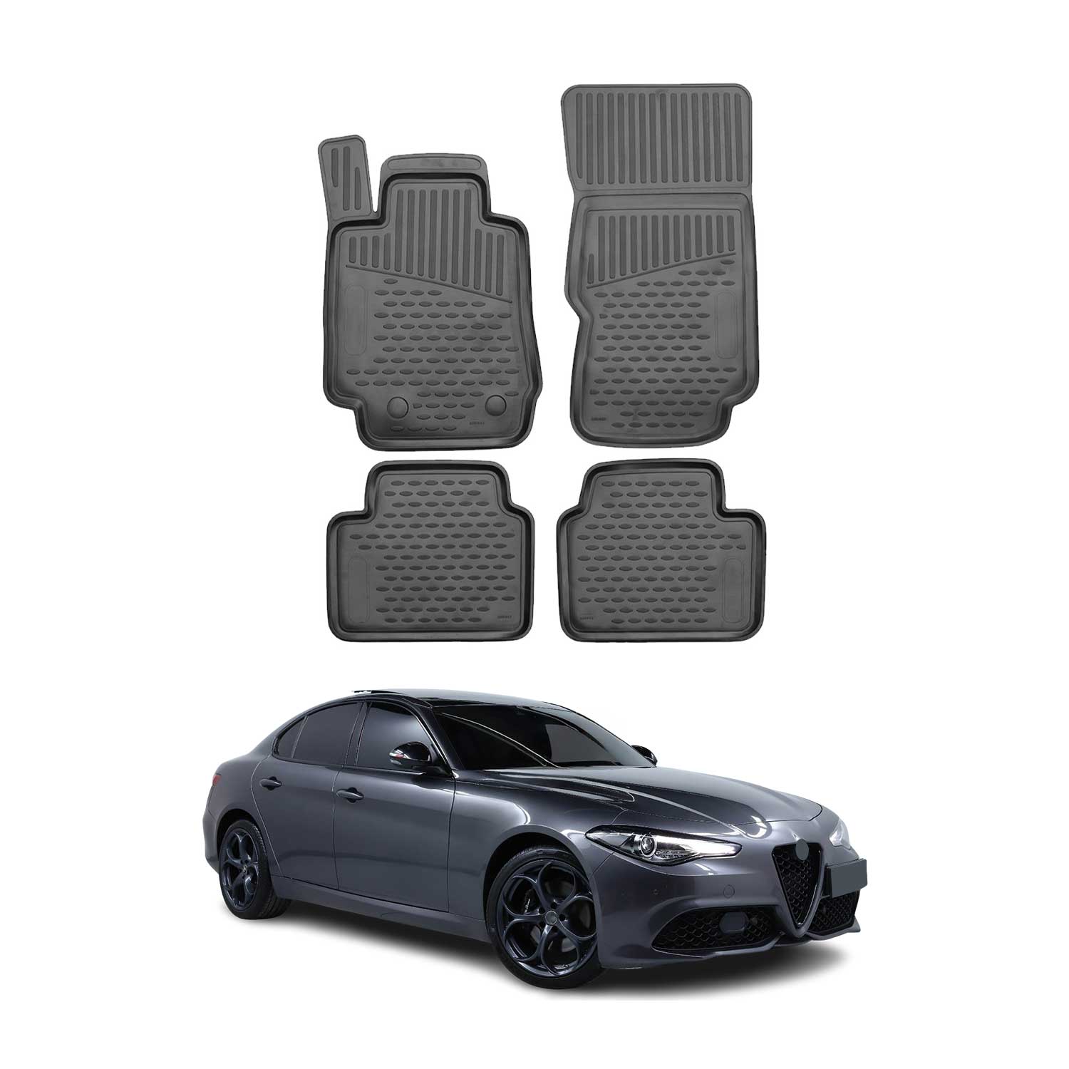 OMAC Alfombrillas Coche para Alfa Romeo Giulia 4 2015-2025 Negro Goma TPE 4Pza