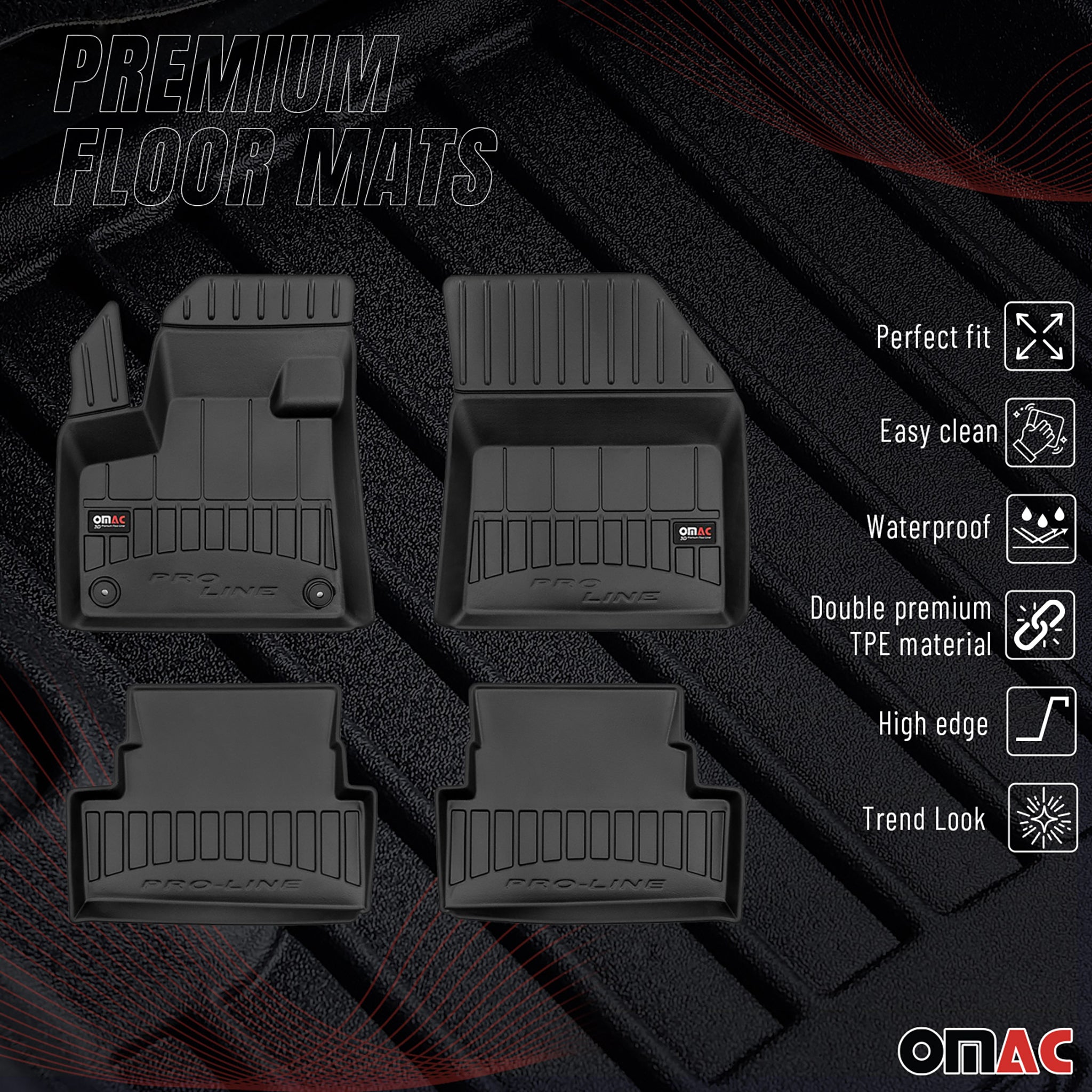 OMAC Premium Alfombrillas De Coche para Opel Grandland X 2017-2024 TPE Goma 4x