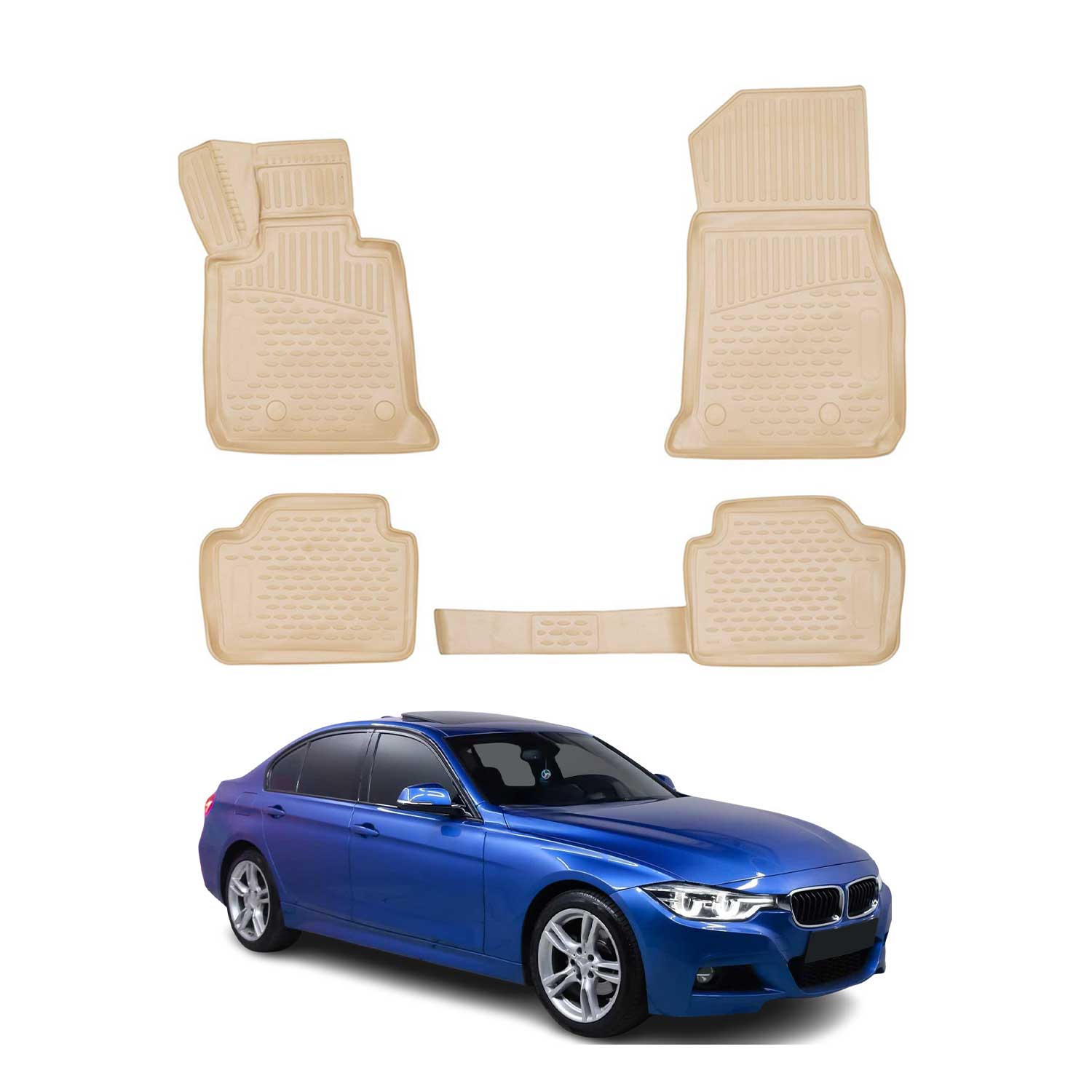 OMAC Alfombrillas Coche para BMW Serie 3 F30 F31 2012-2018 Beige Goma TPE 4Pza
