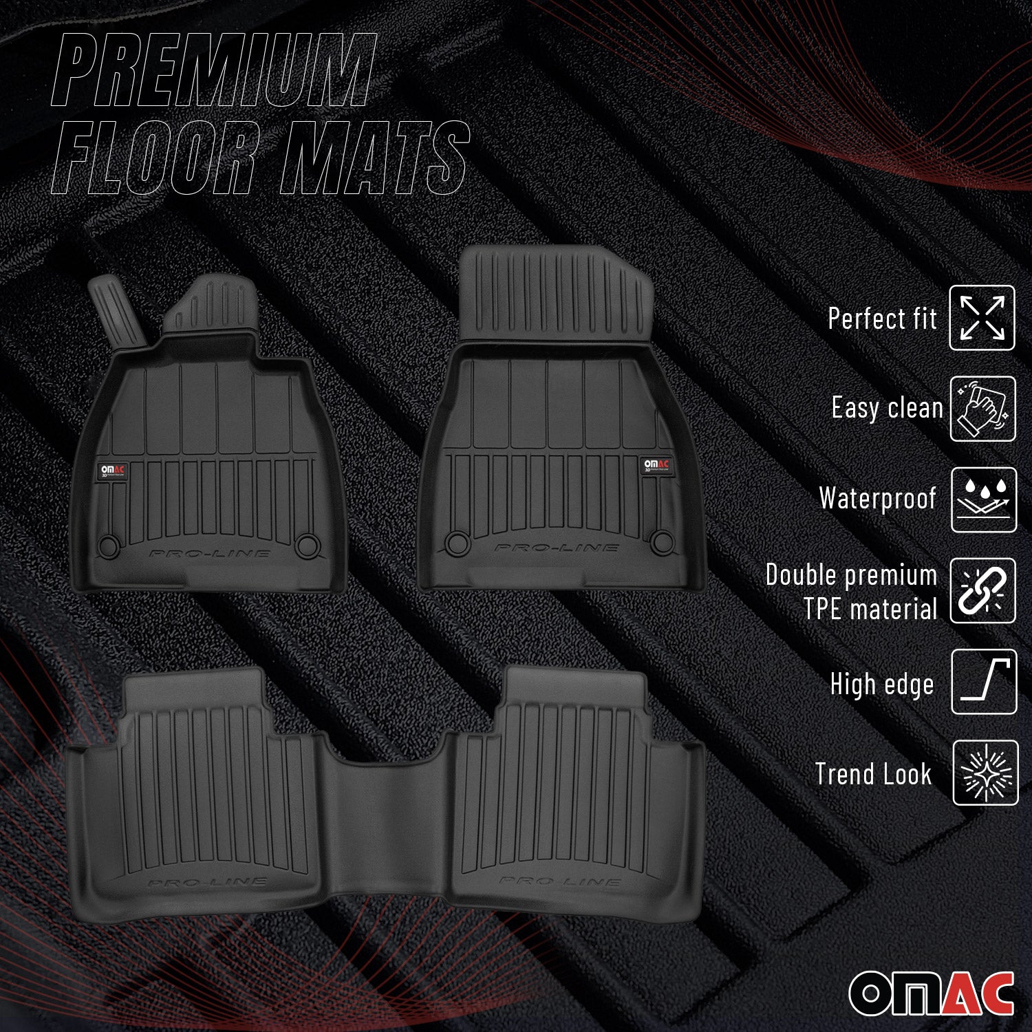 OMAC Premium Alfombrillas De Coche para Mercedes EQS V297 Liftback 2022-26 TP