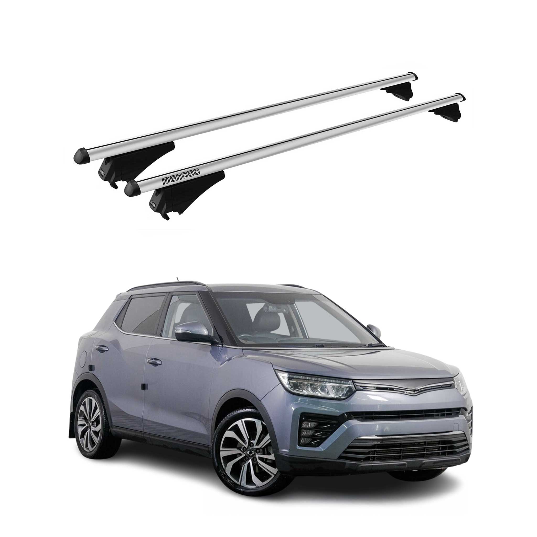 Menabo Barras de Techo Coche Baca para Ssangyong Tivoli 2015-2025 Gris Alu 2Pza