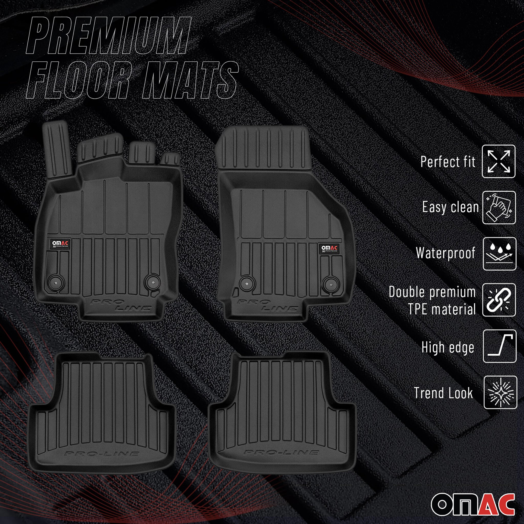 OMAC Premium Alfombrillas De Coche para VW Golf 2019-2025 Negro TPE Goma 4Pza