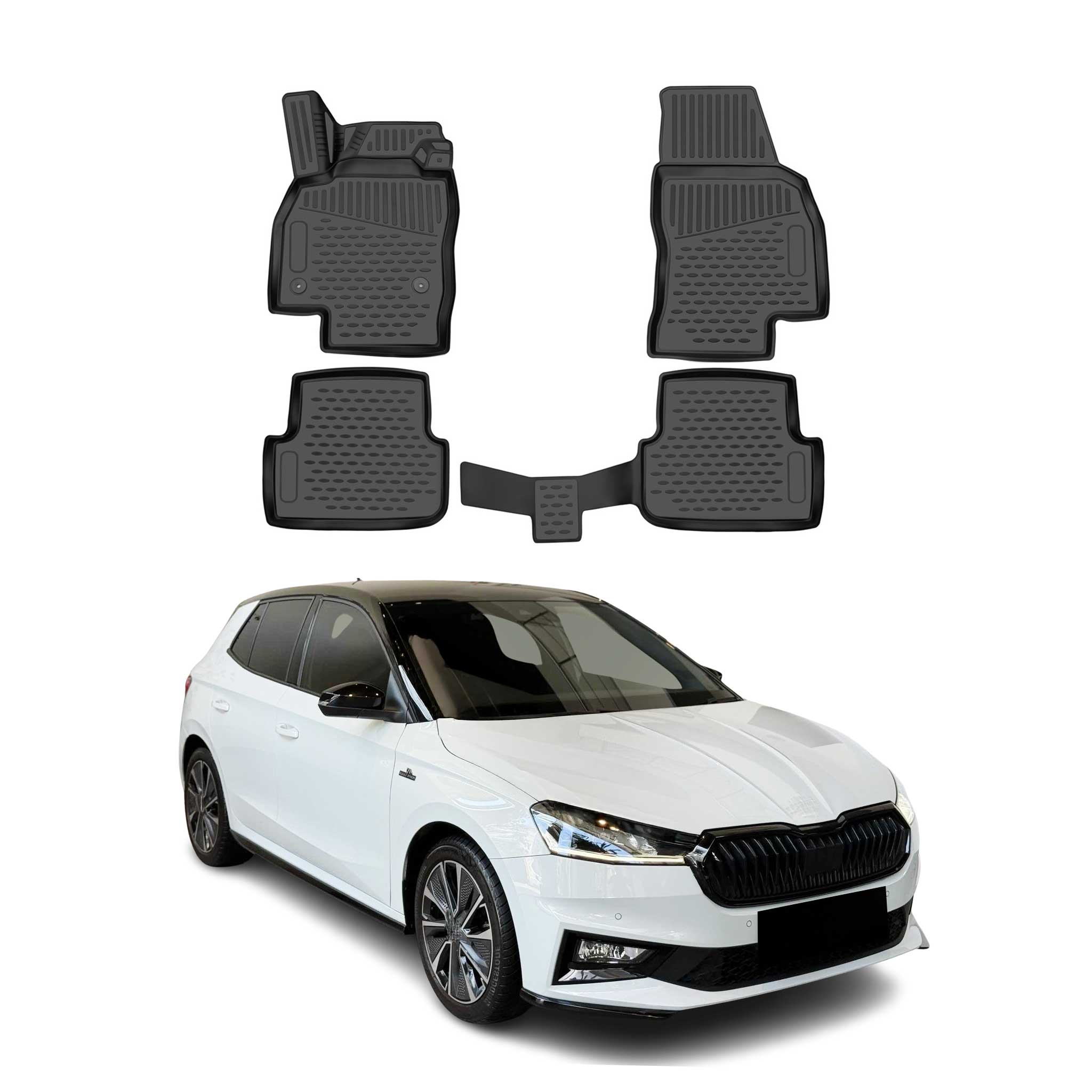 OMAC Alfombrillas De Coche para Skoda Fabia 2021-2025 r Negro Goma TPE 4Pza