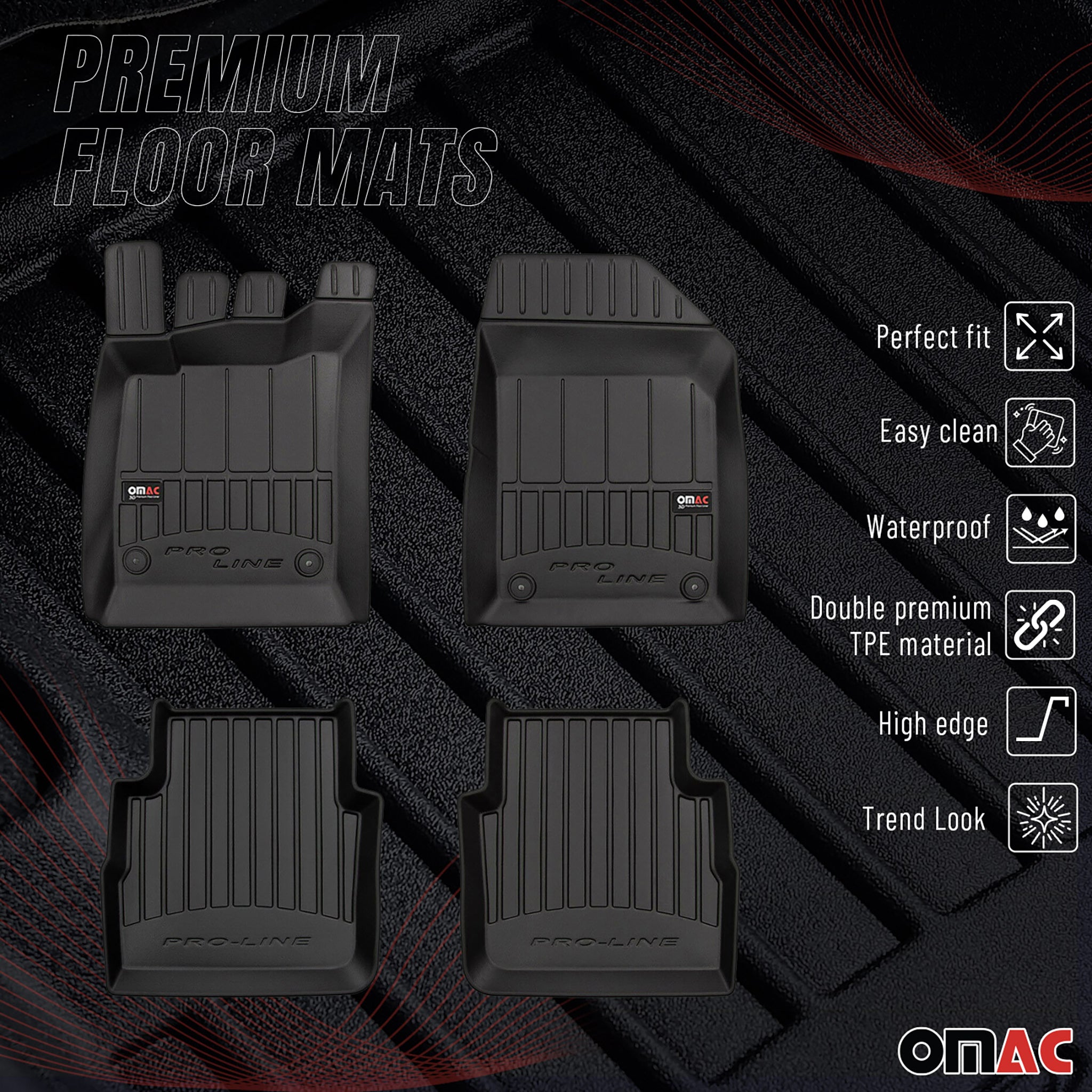 OMAC Premium Alfombrillas De Coche para Opel Signum 2003-2008 Negro TPE Goma 4x