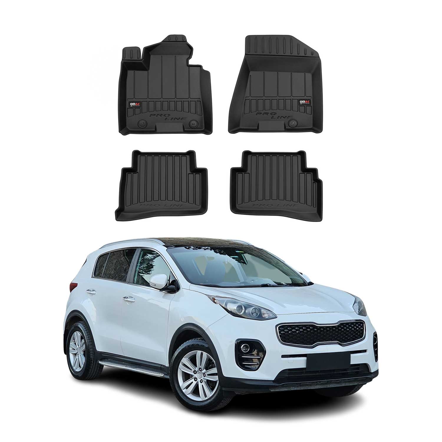 OMAC Premium Alfombrillas De Coche para Kia Sportage 2014-2018 Negro TPE Goma 4x