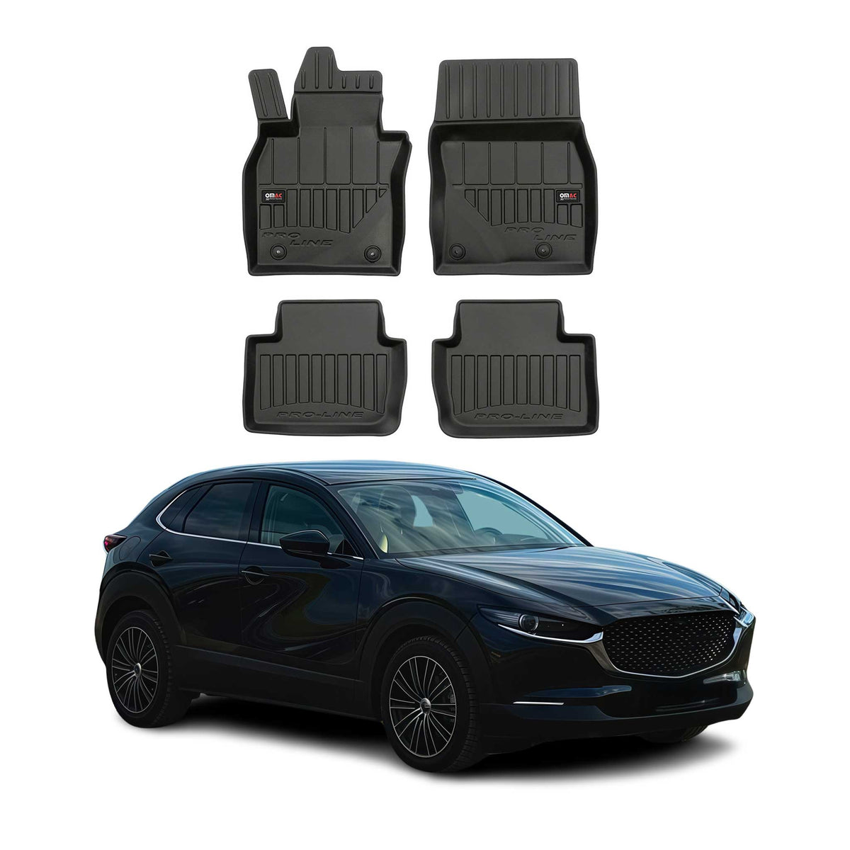 OMAC Premium Alfombrillas De Coche para Mazda CX-30 2019-2025 Negro TPE Goma 4x