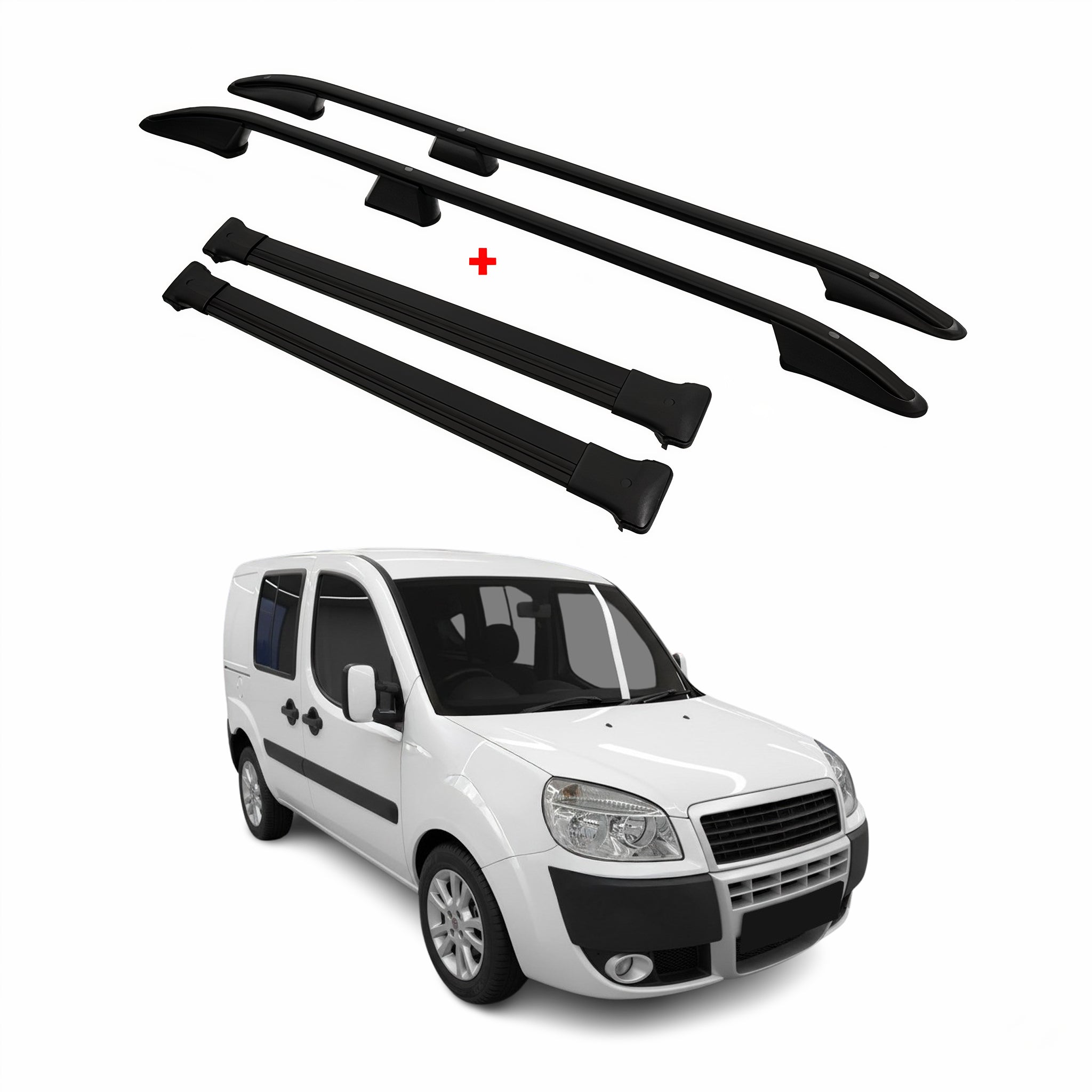 Rieles & Barras de Techo Coche para Fiat Doblo 2000-2010 L1 Corto Negro Alu 4Pza