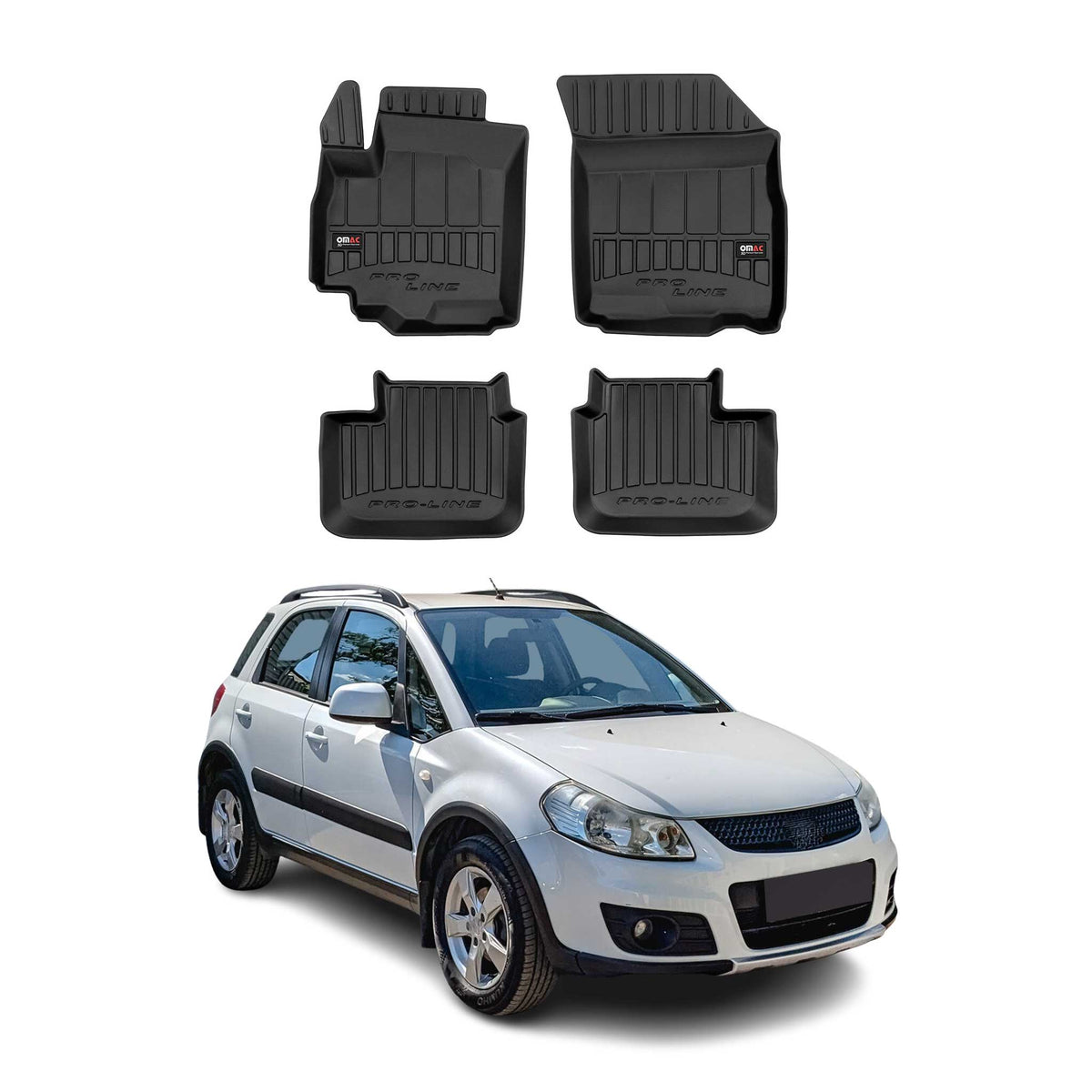 OMAC Premium Alfombrillas De Coche para Suzuki SX4 2006-2013 Negro TPE Goma 4Pza