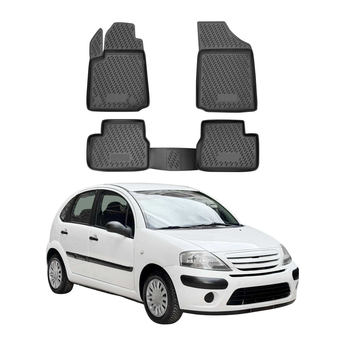 OMAC Alfombrillas De Coche para Citroen C3 2002-2011 Negro Goma TPE 4Pza