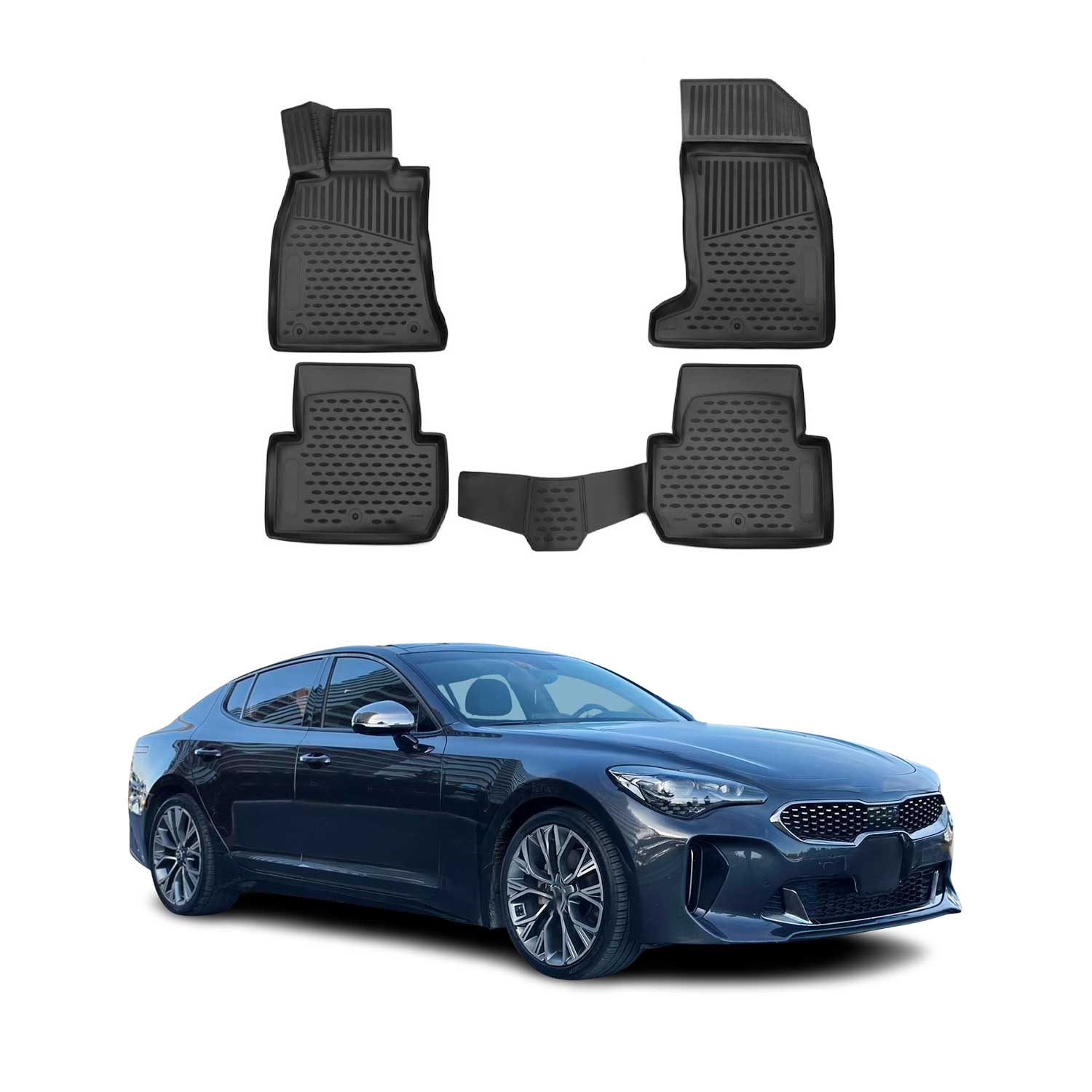 OMAC Alfombrillas De Coche para Kia Stinger 2017-2021 Negro Goma TPE 4Pza