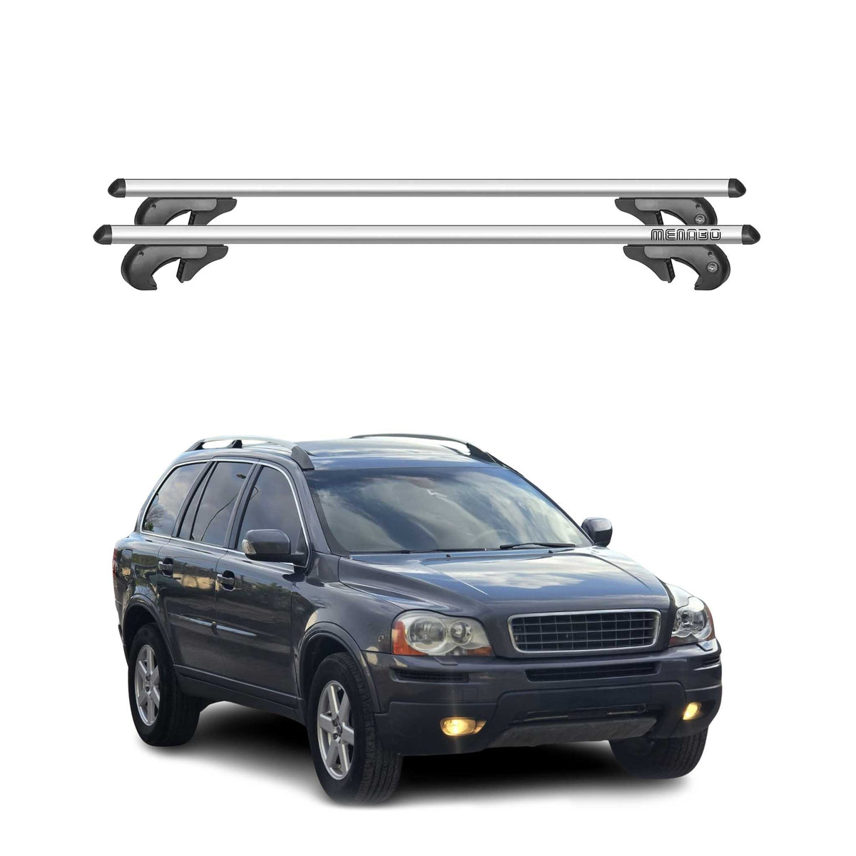 Menabo Barras de Techo Coche Barra para Volvo XC90 2002-2006 Gris Aluminio 2Pza