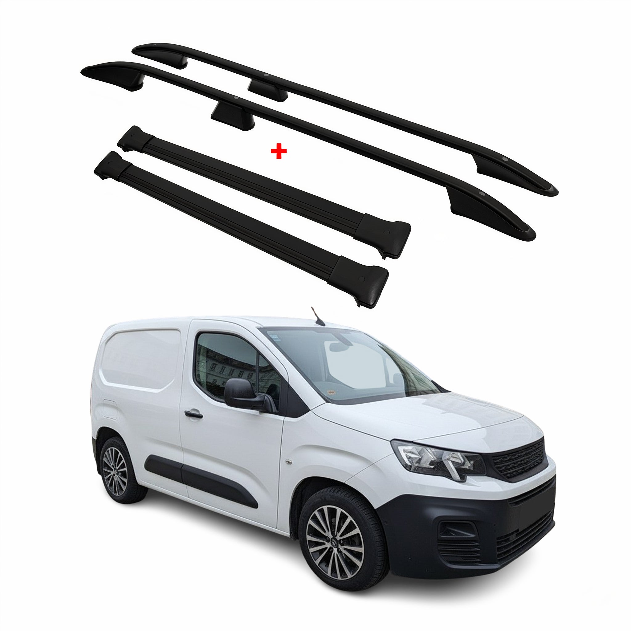 Rieles & Barras de Techo Coche para Peugeot Partner 2018-2024 Corto Negro Alu