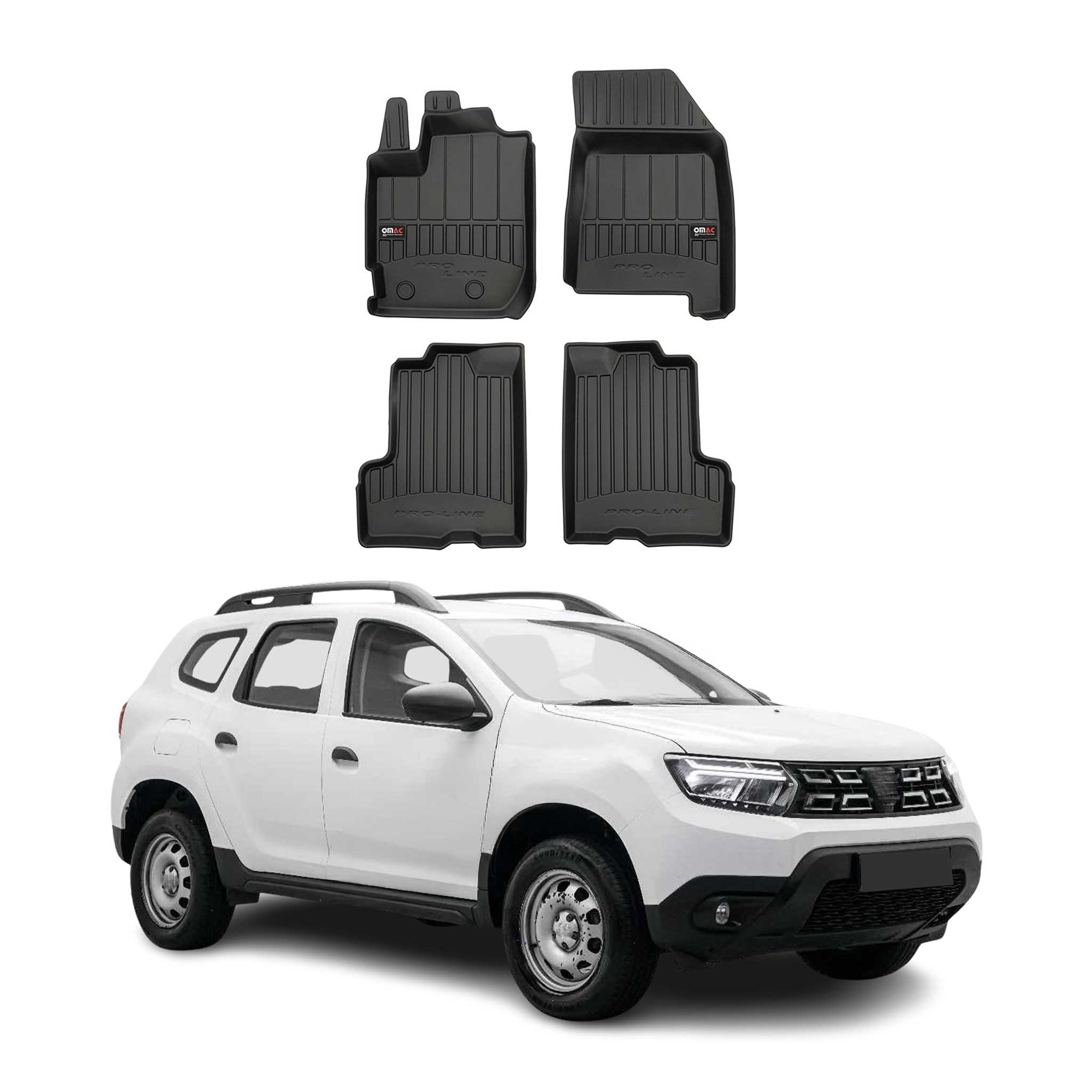 OMAC Premium Alfombrillas De Coche para Dacia Duster 2017-2024 Negro TPE Goma 4x