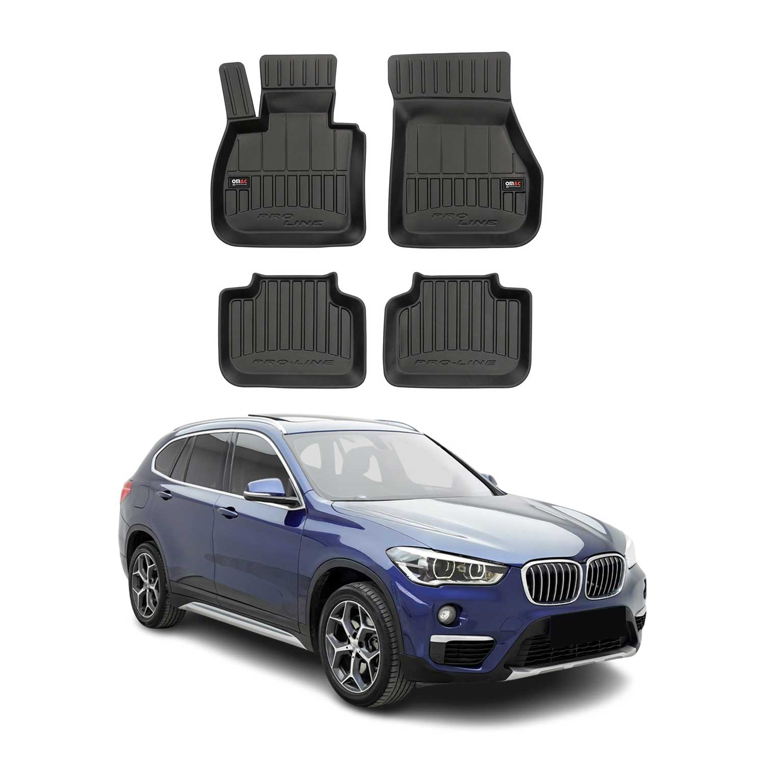 OMAC Premium Alfombrillas De Coche para BMW X1 F48 2015-2022 Negro TPE Goma 4Pza