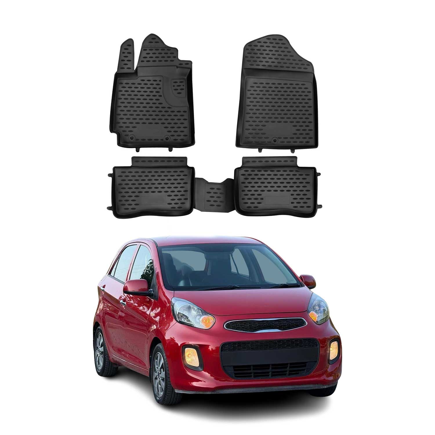 OMAC Alfombrillas De Coche para Kia Picanto 2011-2017 Negro Goma TPE 4Pza