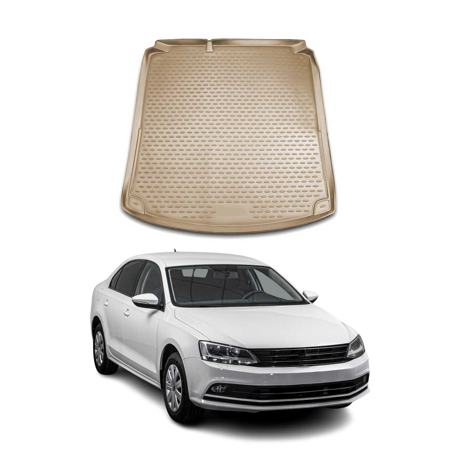 OMAC Bandeja Maletero Alfombrilla para VW Jetta 2010-2018 Beige Goma TPE 1Pza