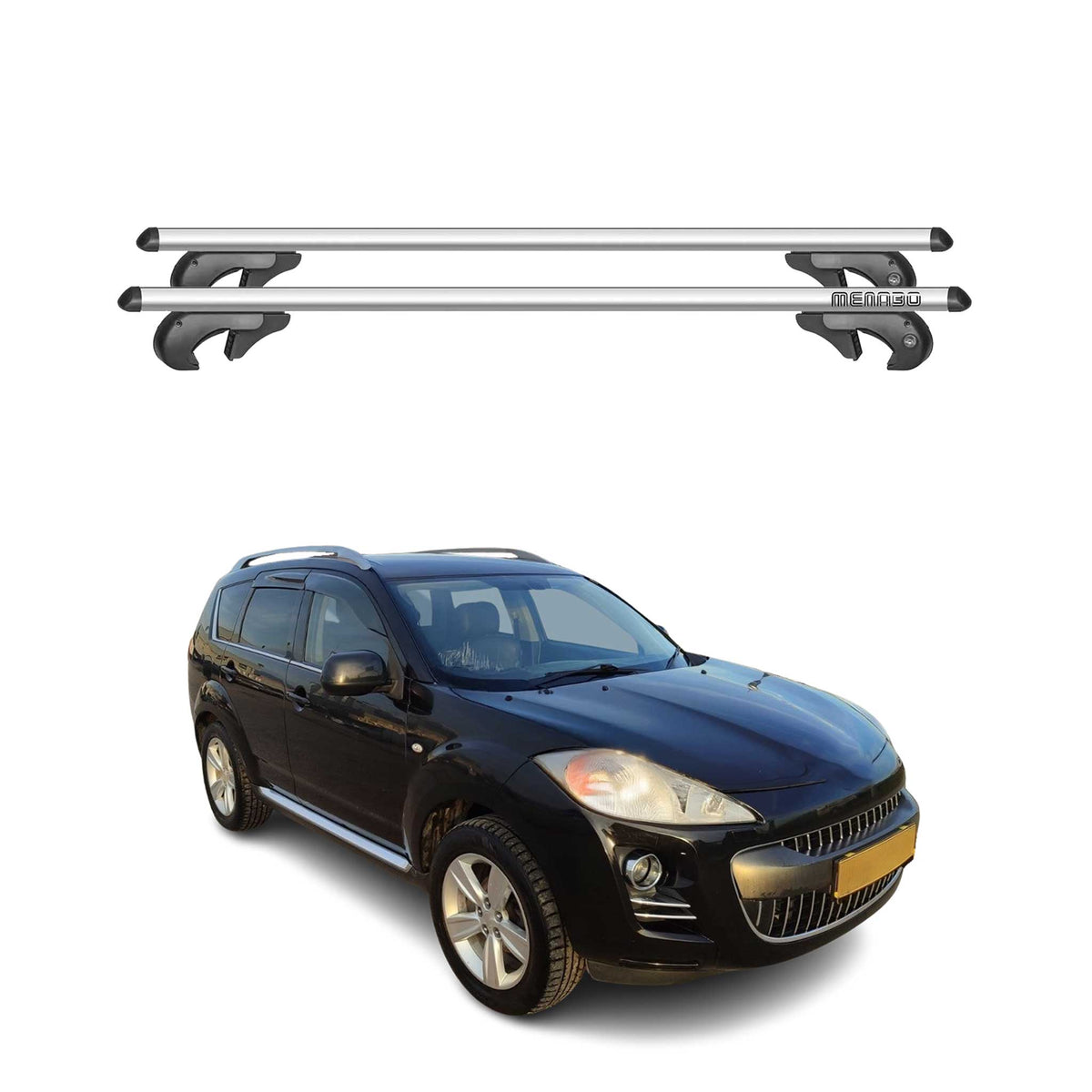 Menabo Barras Techo Coche Barra para Peugeot 4007 2007-2012 Gris Aluminio 2Pza