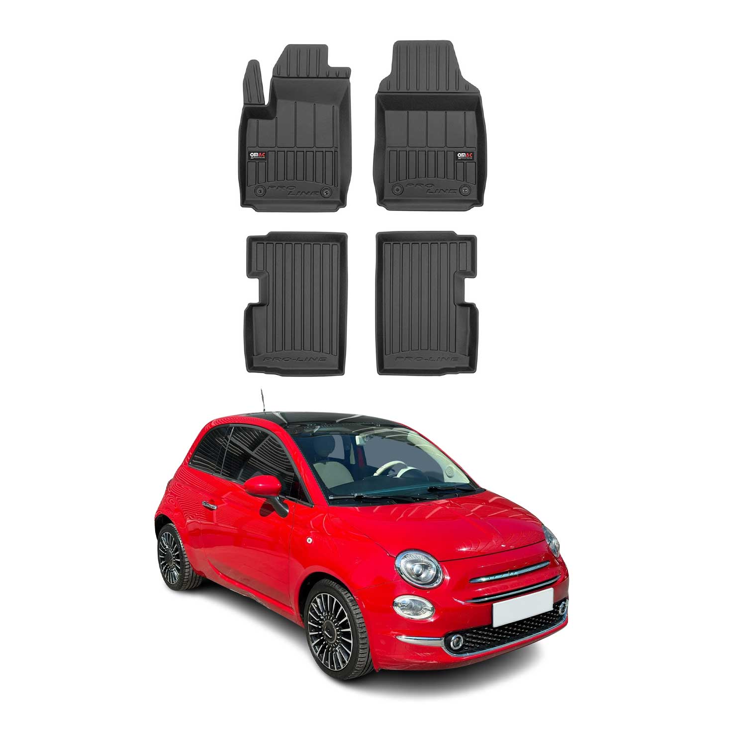 OMAC Premium Alfombrillas De Coche para Fiat 500 500C 2007-2026 TPE Goma 4x