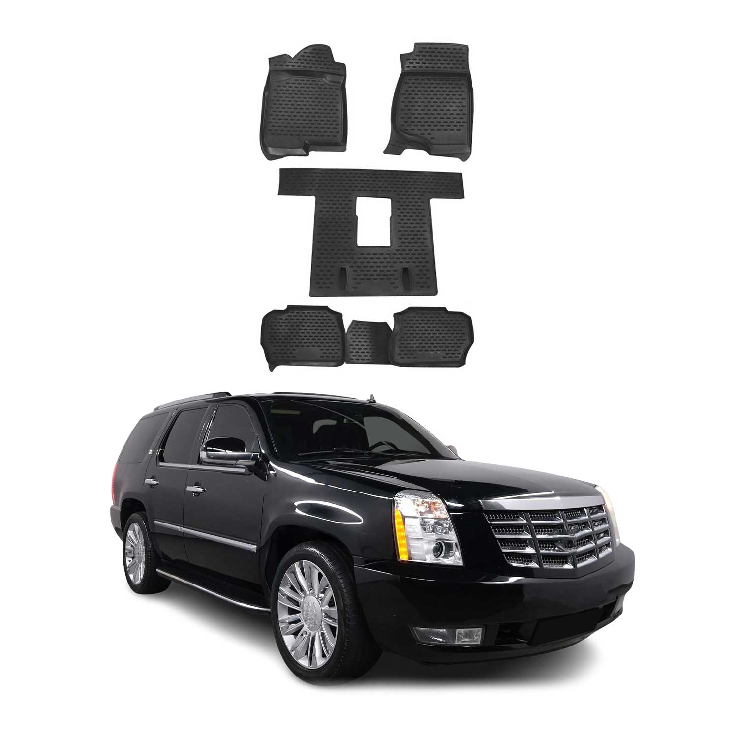 OMAC Alfombrillas De Coche para Cadillac Escalade ESV 2007-2014 Negro Goma 5 Pza