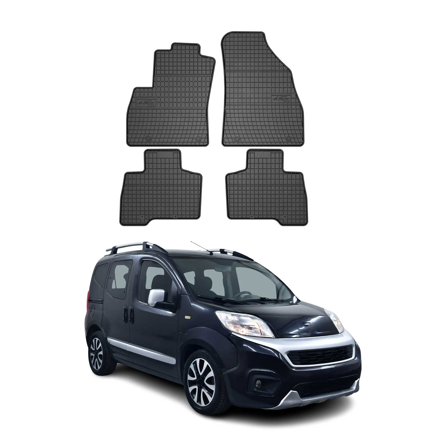 OMAC Alfombrillas De Coche para Fiat Qubo Fiorino 2008-2024 Negro Goma TPE 4Pza