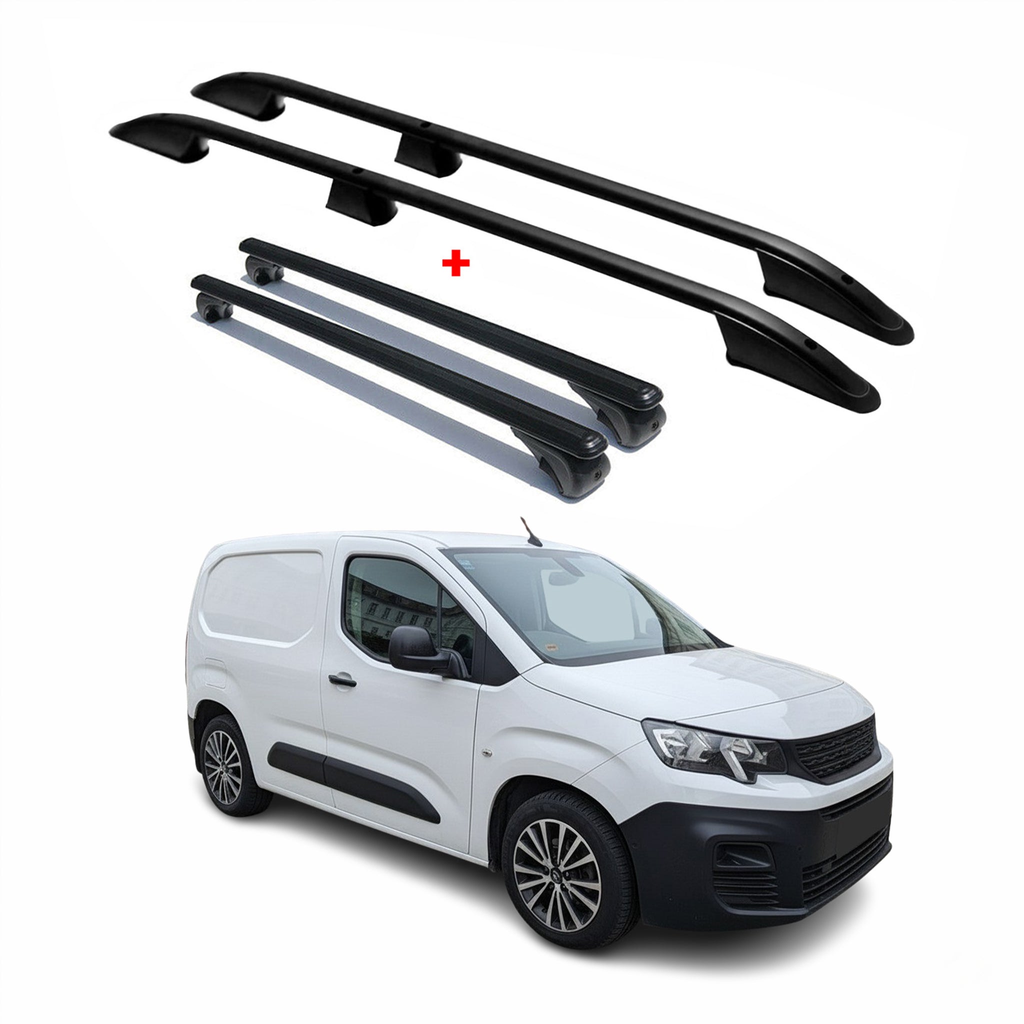 Rieles & Barras de Techo Coche para Peugeot Partner 2018-2024 Corto Negro Alu 4x