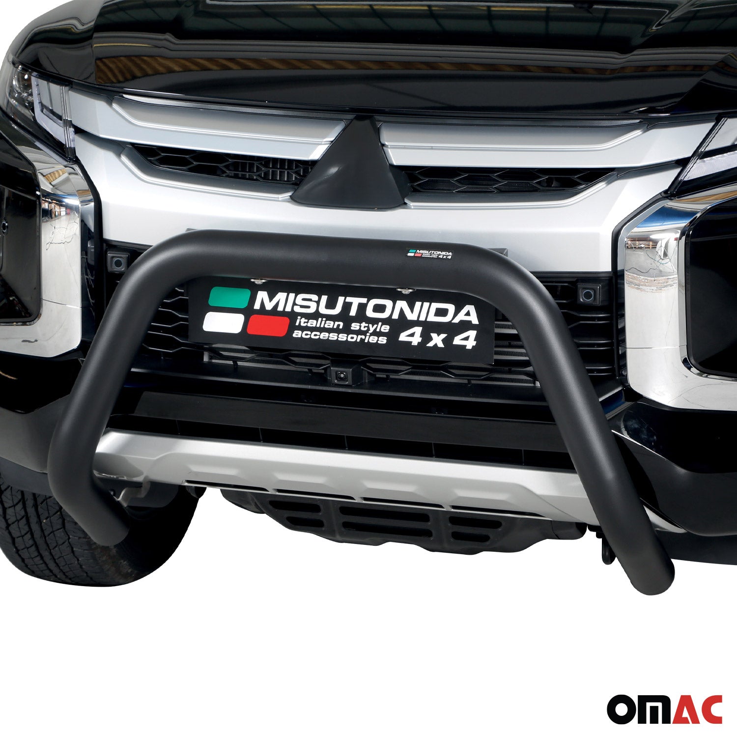 Bull Barra Frontal para Mitsubishi L200 2019-2023 Negro Brillante Acero 1Pza