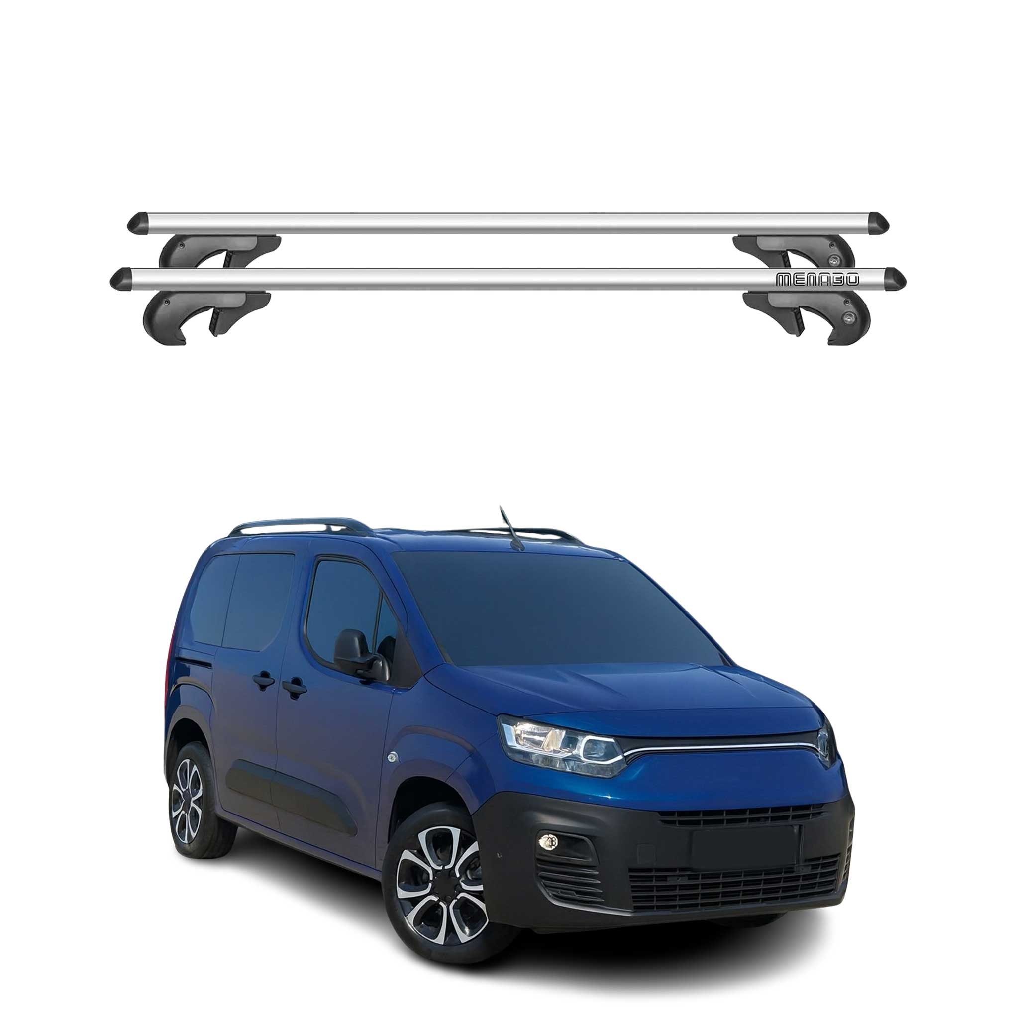 Menabo Barras de Techo Coche Barra para Fiat Doblo 2022-2025 Gris Aluminio 2Pza