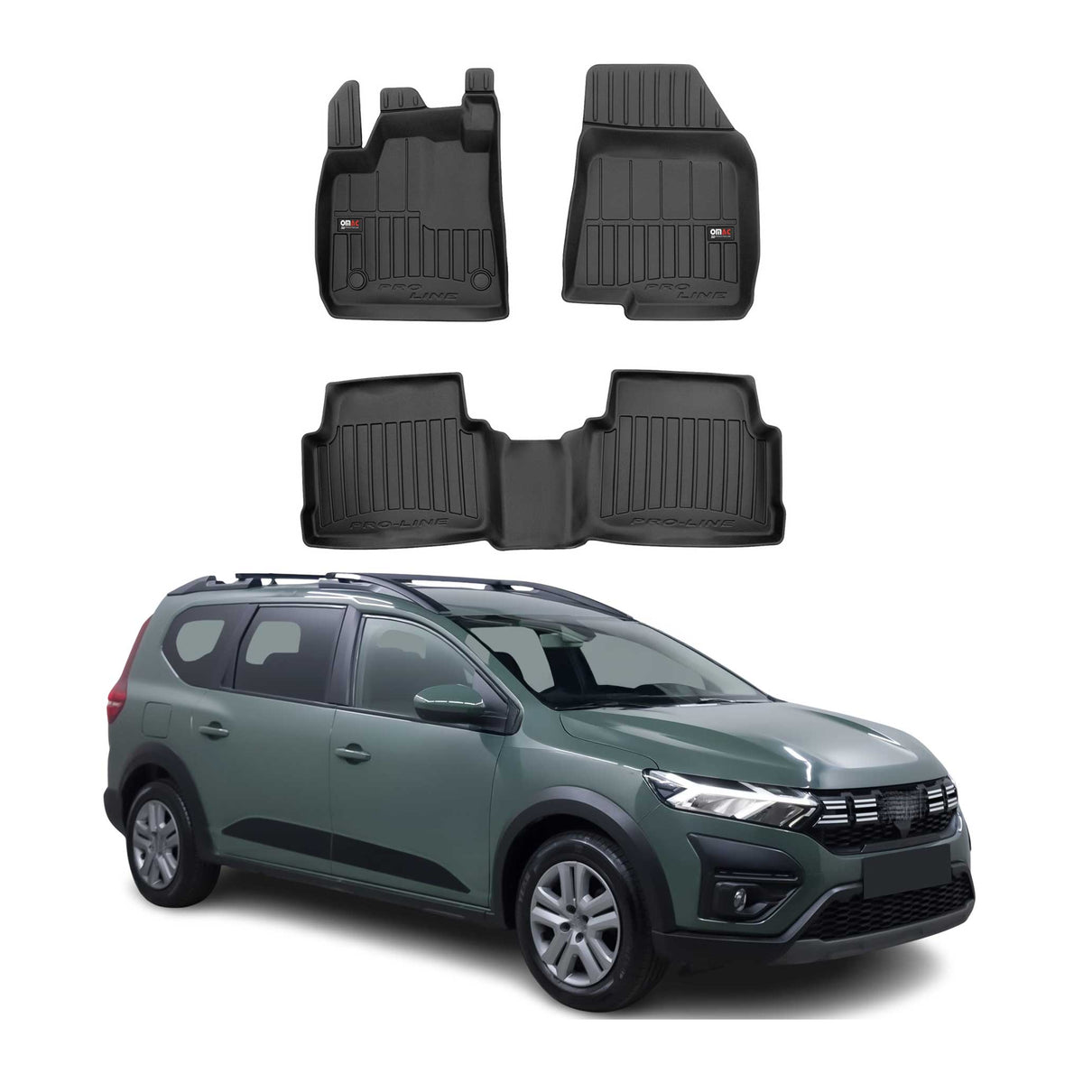 OMAC Premium Alfombrillas De Coche para Dacia Jogger 2021-2025 Negro TPE Goma 3x