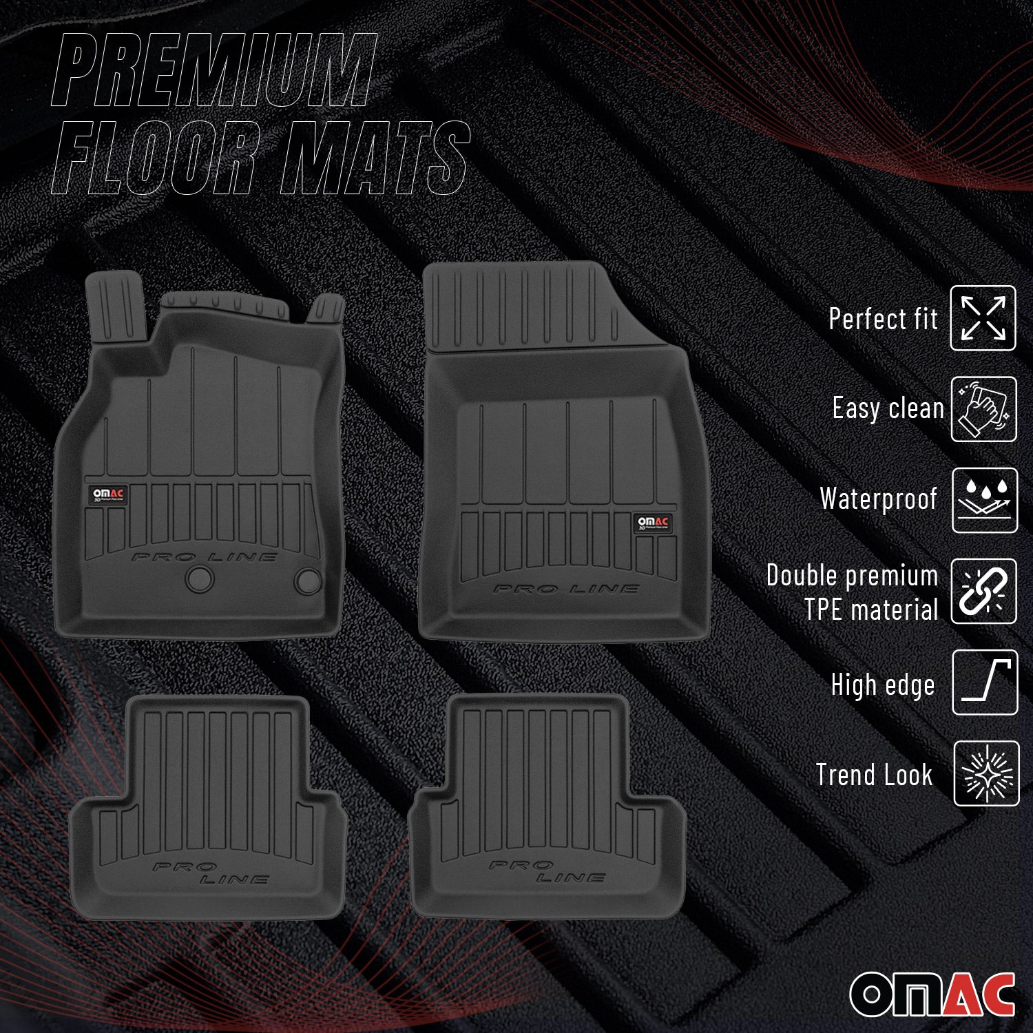 OMAC Premium Alfombrillas De Coche para Renault Megane 2008-2015 TPE Goma 4x