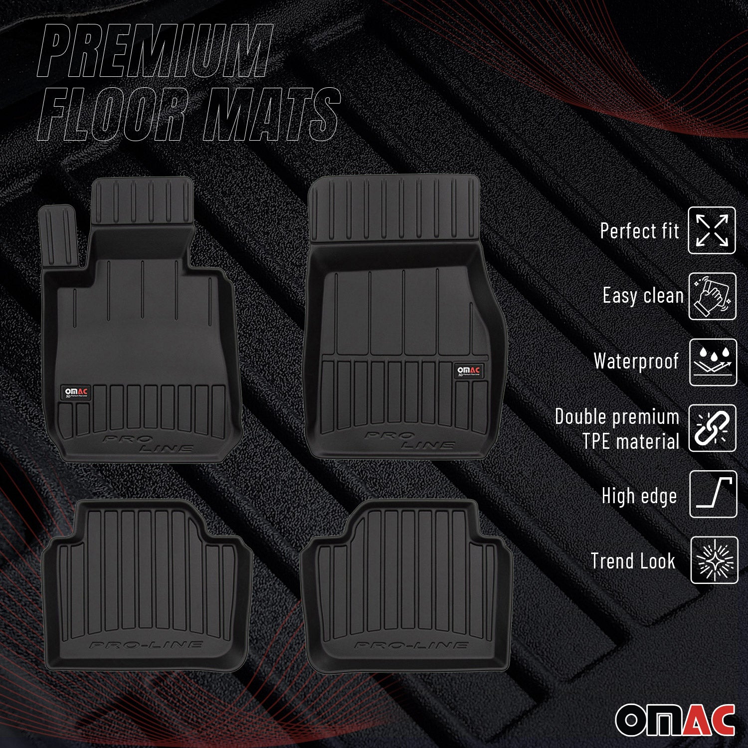 OMAC Premium Alfombrillas Coche para BMW Serie 3 F30 F31 M3 F80 2012-2019 TPE